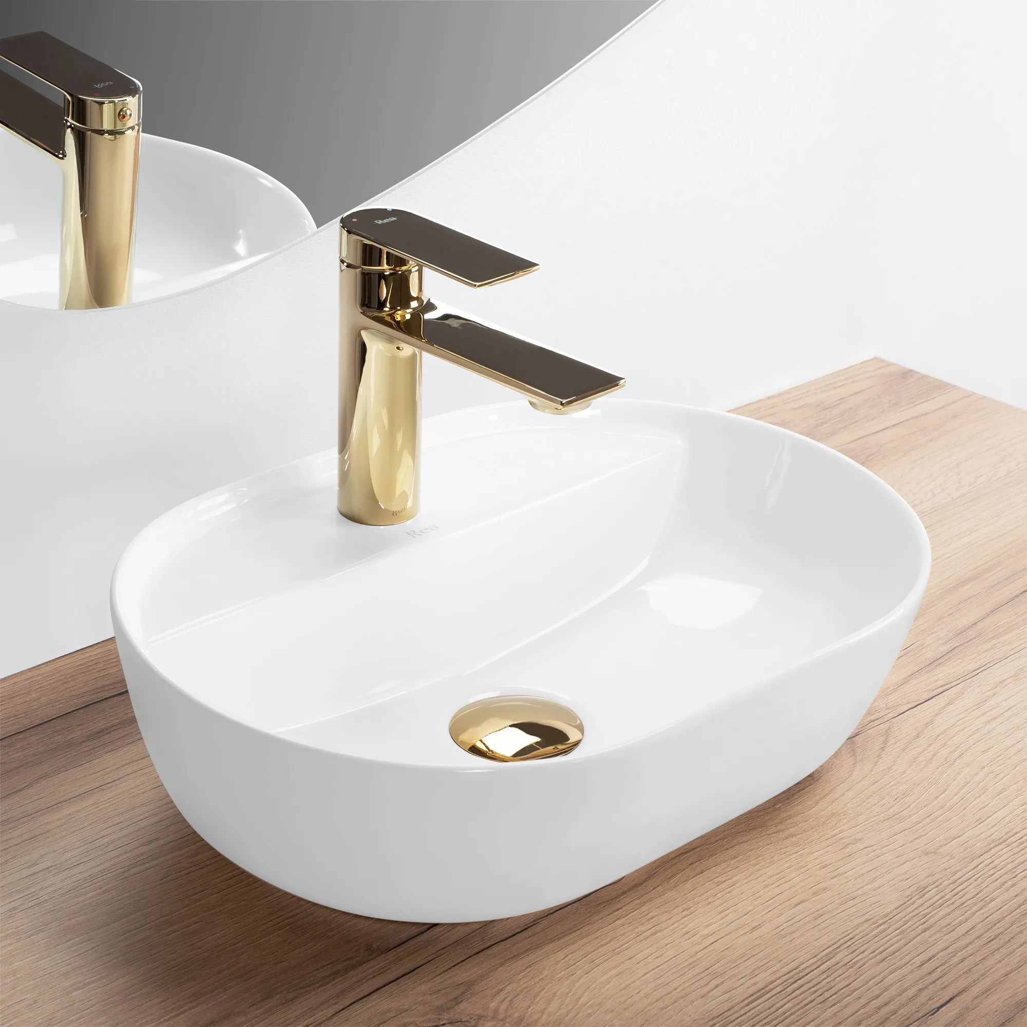 Lavoar pe blat formă semiovală lungime 42 cm culoare alb model Aura White [1]