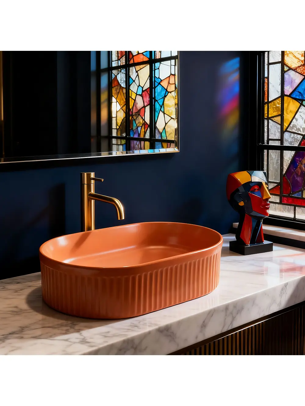 Lavoar pe blat formă semiovală lungime 50 cm culoare portocaliu mat model Vanda Cinnamon Matt [3]