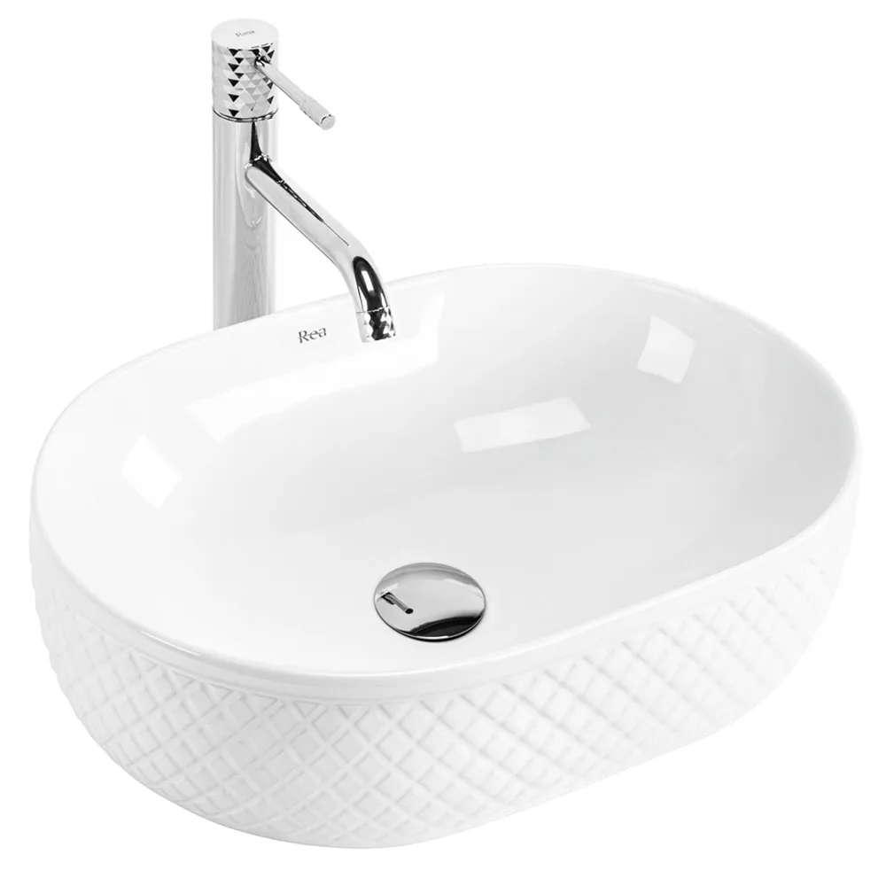 CHIUVETE / LAVOARE - Lavoar pe blat formă semiovală lungime 49 cm culoare alb model Oktawia