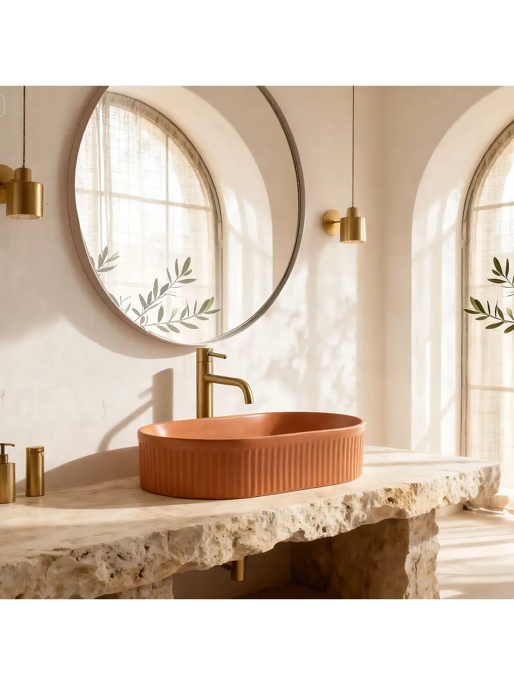 Lavoar pe blat formă semiovală lungime 50 cm culoare portocaliu mat model Vanda Cinnamon Matt [2]