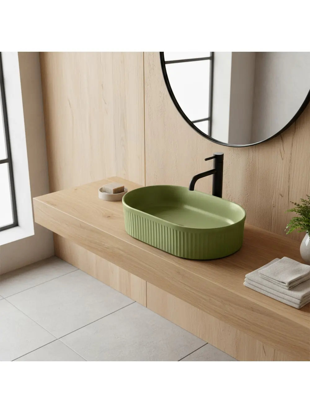 Lavoar pe blat formă semiovală lungime 49 cm culoare verde mat model Vanda Pistachio Matt [5]