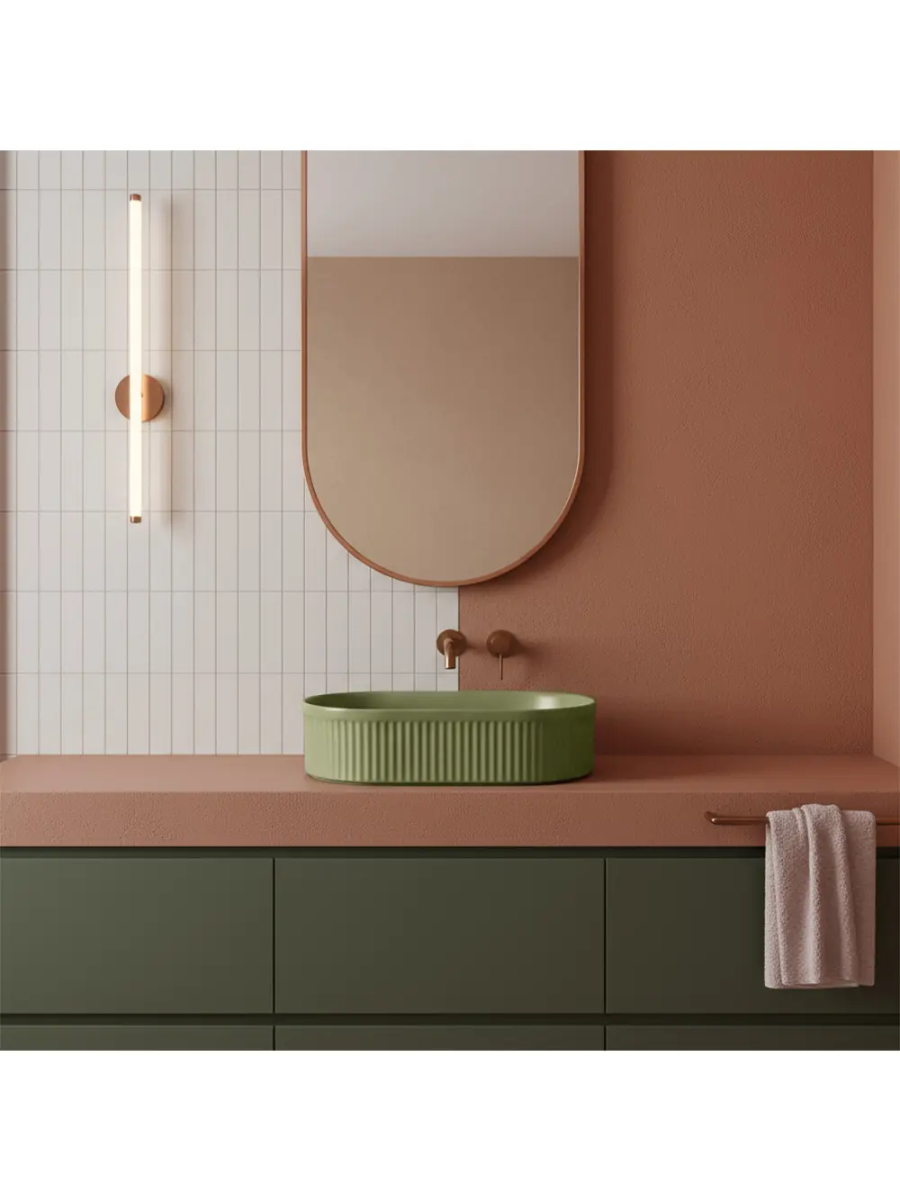 Lavoar pe blat formă semiovală lungime 49 cm culoare verde mat model Vanda Pistachio Matt [4]