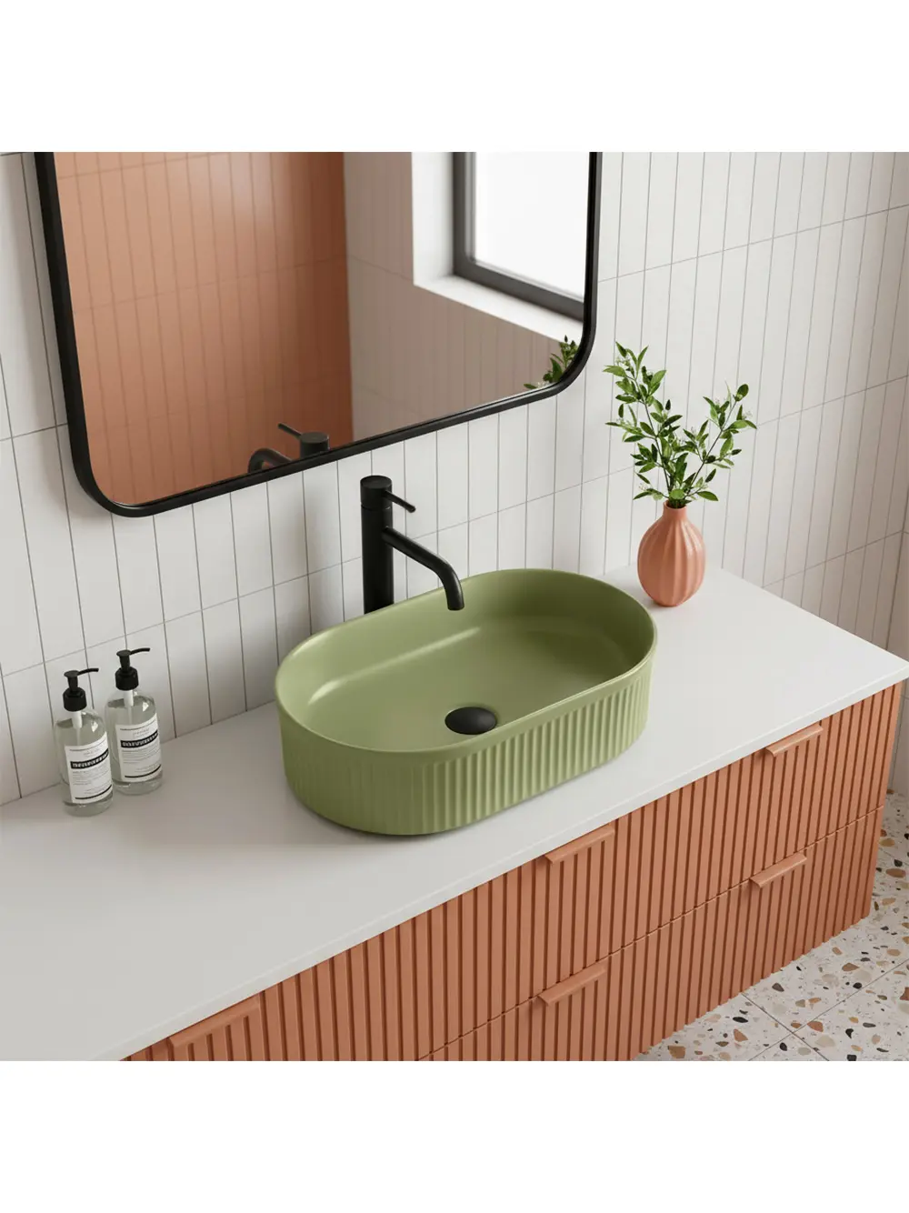 Lavoar pe blat formă semiovală lungime 49 cm culoare verde mat model Vanda Pistachio Matt [1]