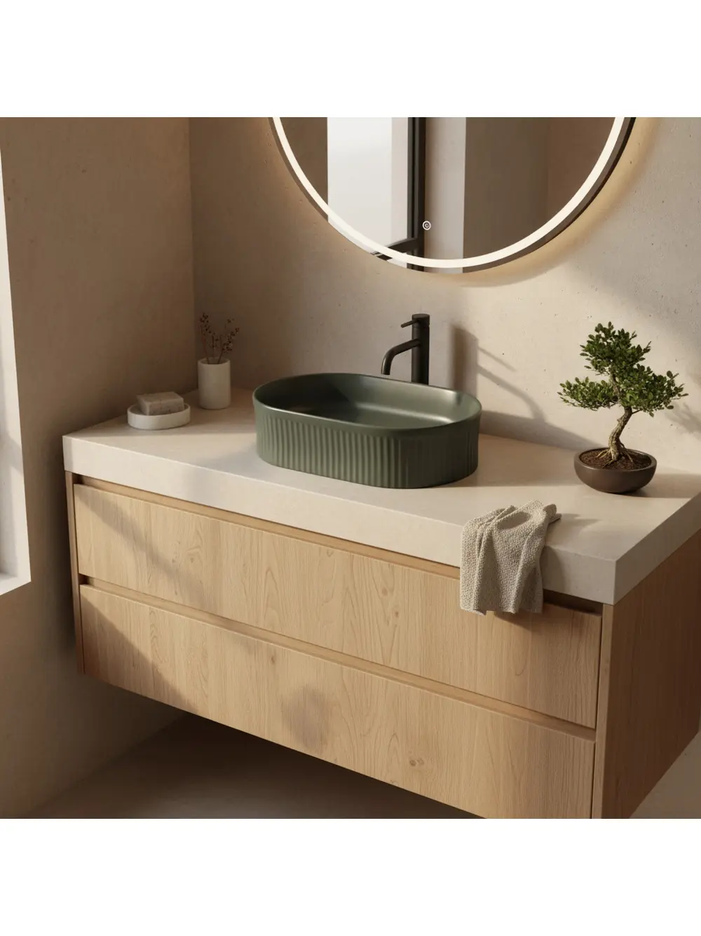 Lavoar pe blat formă semiovală lungime 49 cm culoare verde olive mat model Vanda Olive Matt [3]