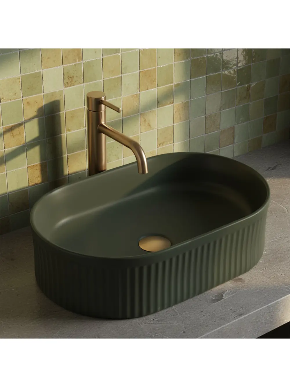 Lavoar pe blat formă semiovală lungime 49 cm culoare verde olive mat model Vanda Olive Matt [1]