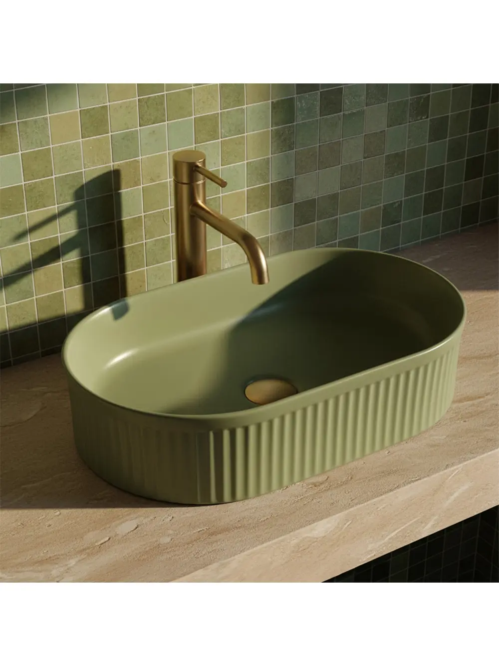 Lavoar pe blat formă semiovală lungime 49 cm culoare verde mat model Vanda Pistachio Matt [2]