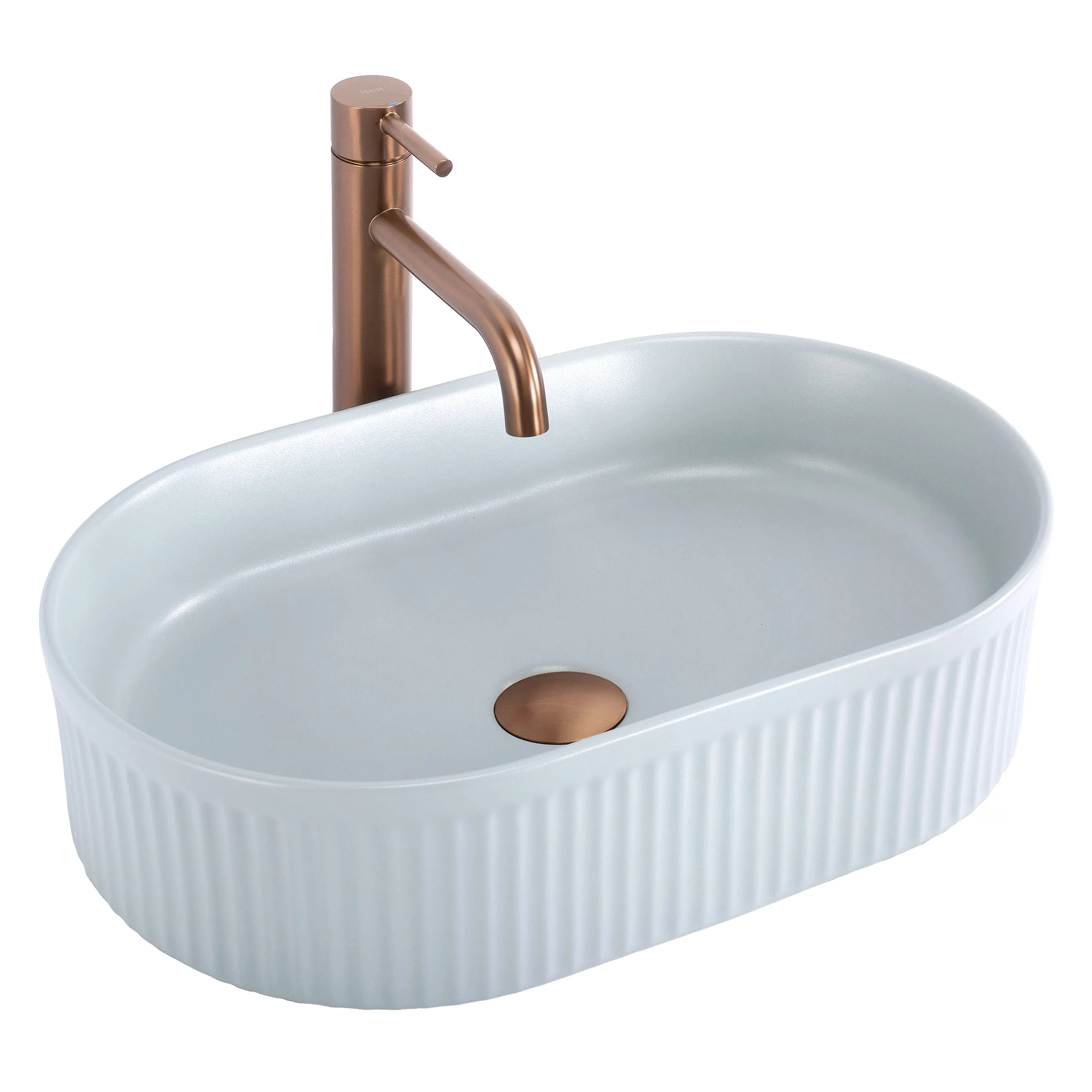 CHIUVETE / LAVOARE - Lavoar pe blat formă semiovală lungime 50 cm culoare albastru mat model Vanda Baby Blue Matt