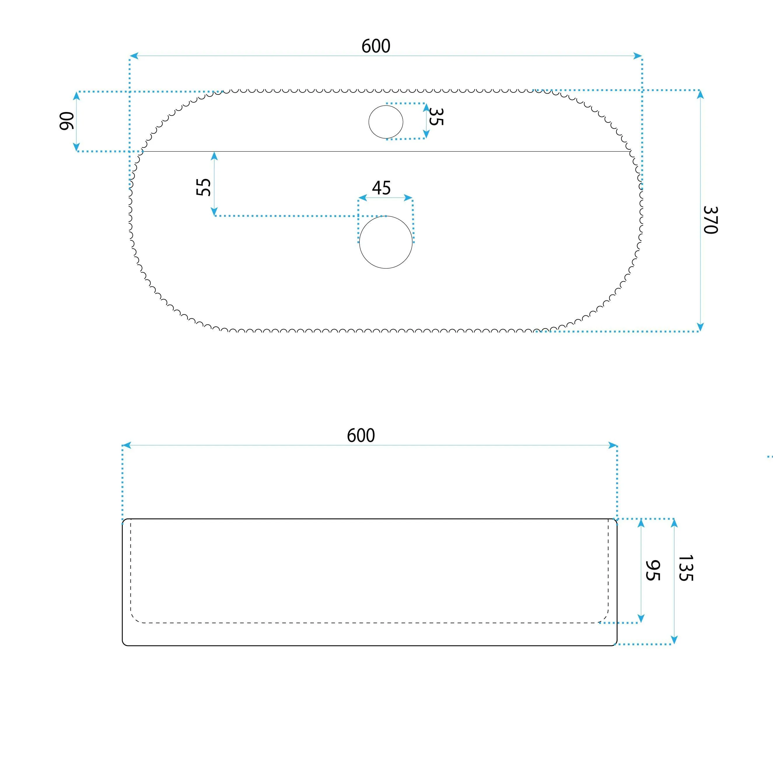 Lavoar pe blat formă semiovală lungime 60 cm finisaj alb lucios model Marcela White [4]