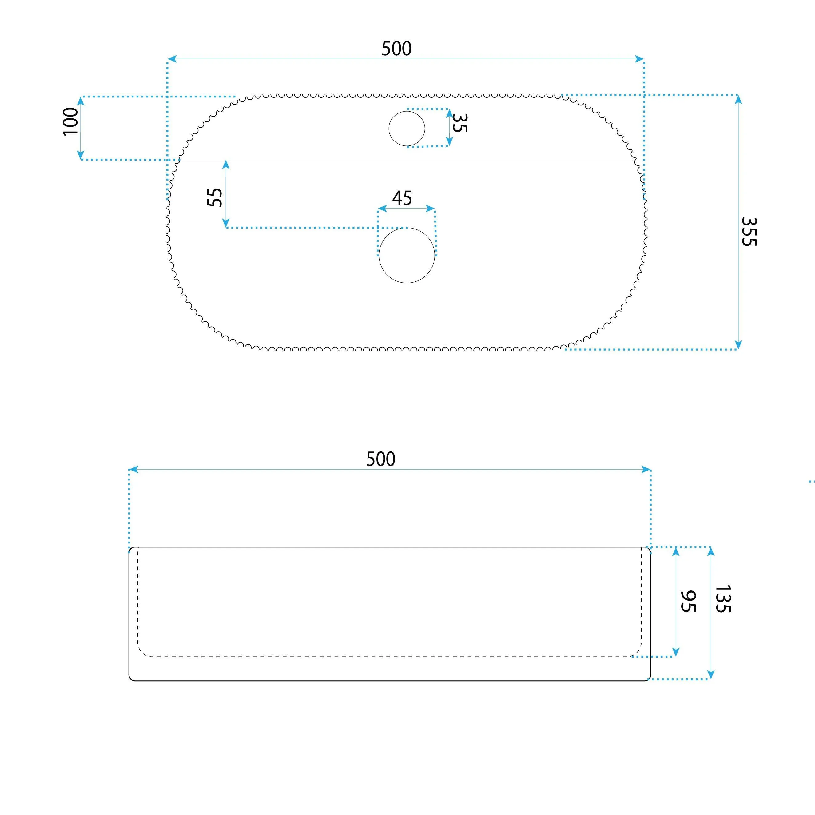Lavoar pe blat formă semiovală lungime 50 cm finisaj alb lucios model Marcela White [4]