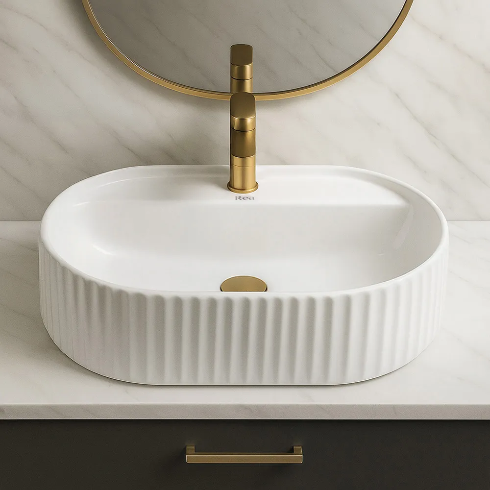 Lavoar pe blat formă semiovală lungime 50 cm finisaj alb lucios model Marcela White [2]