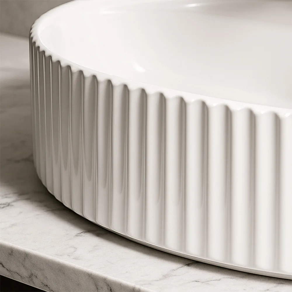 Lavoar pe blat formă semiovală lungime 50 cm finisaj alb lucios model Marcela White [3]