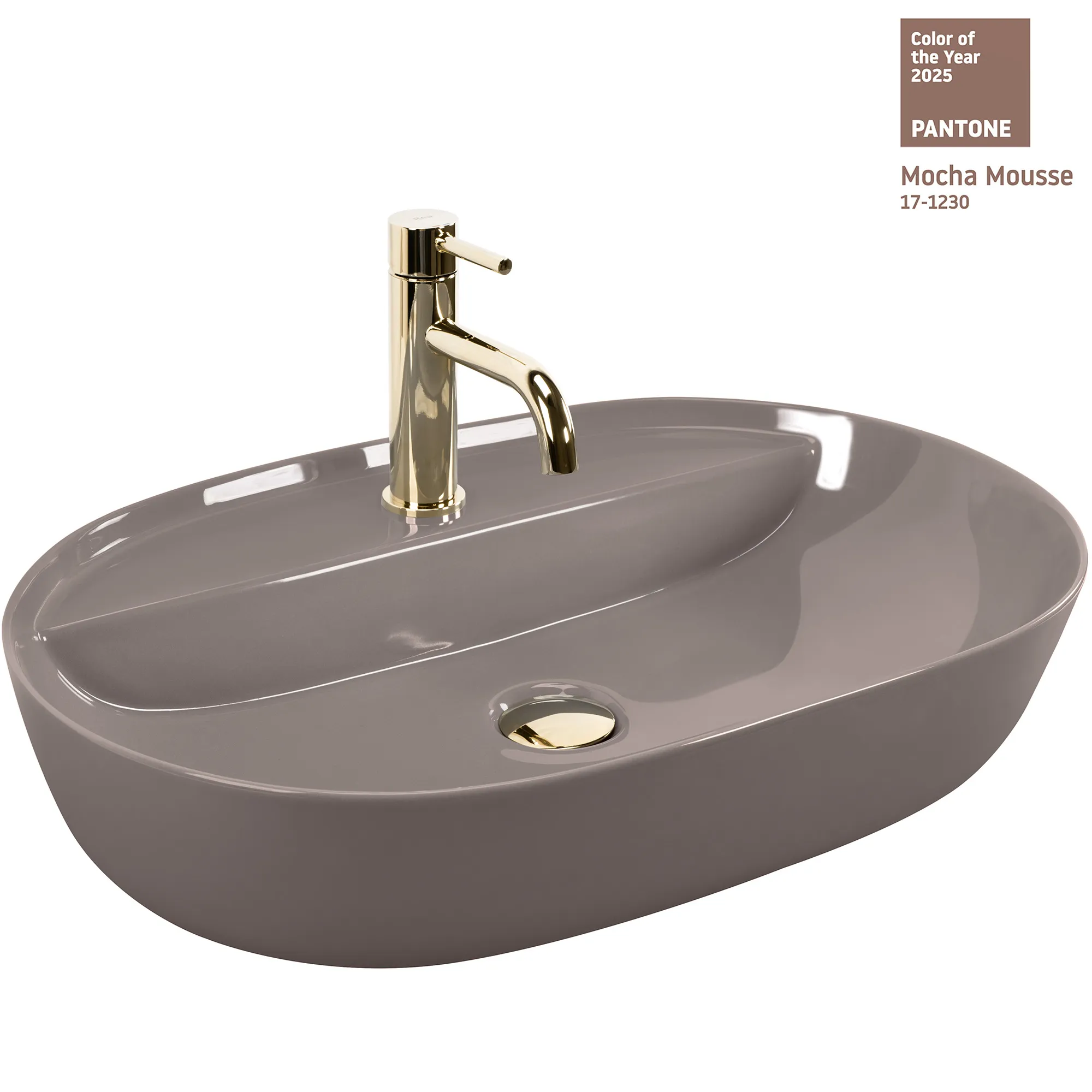 Lavoare pe blat - Lavoar pe blat formă semiovală lungime 61 cm finisaj crem model Aura Beige Shiny