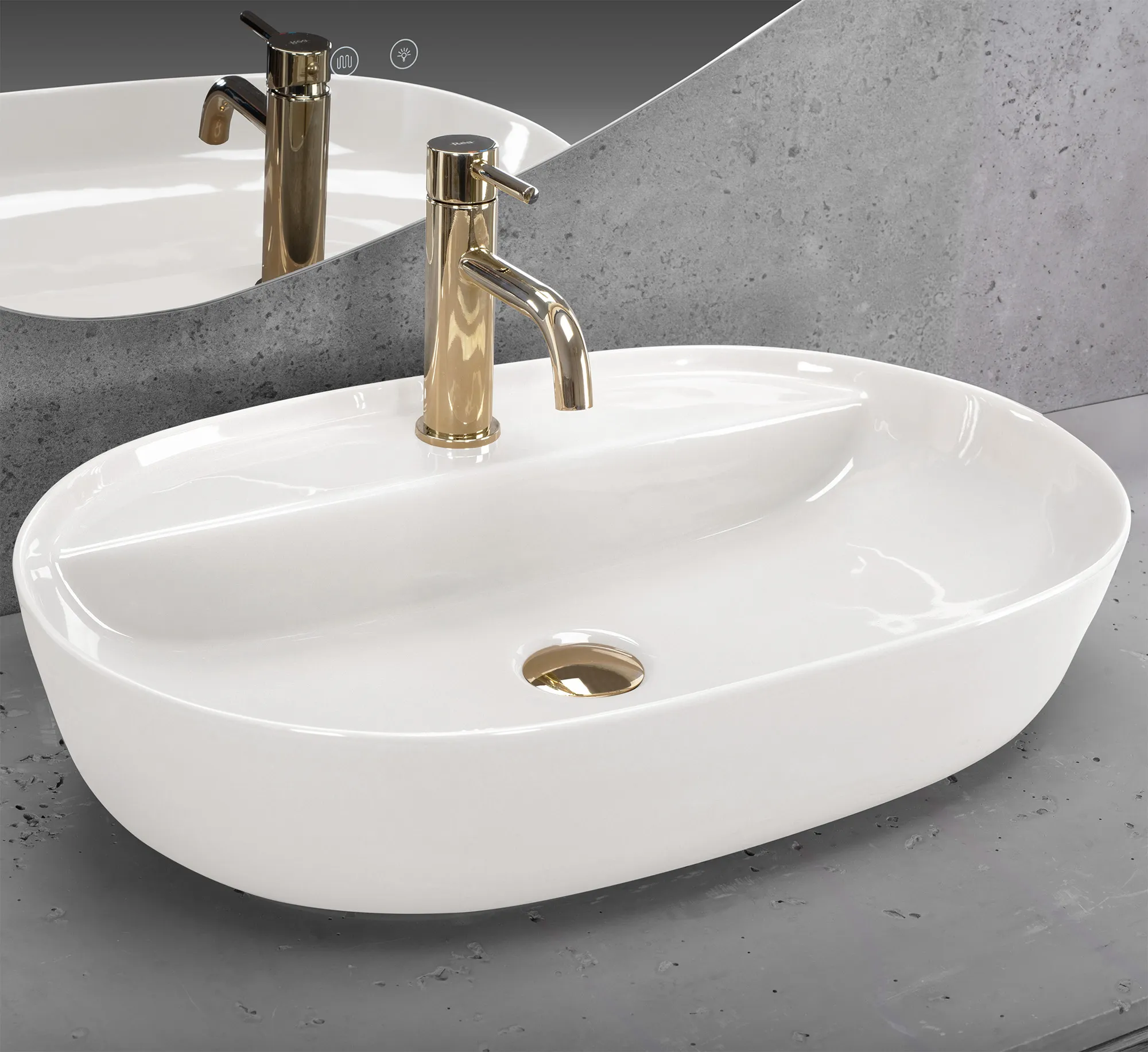 Lavoar pe blat formă semiovală lungime 61 cm finisaj ecru model Aura Ecru Shiny [1]