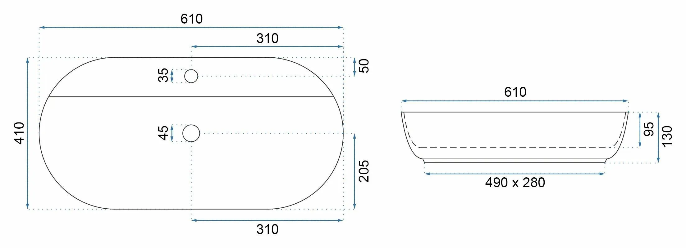 Lavoar pe blat formă semiovală lungime 61 cm finisaj ecru model Aura Ecru Shiny [4]