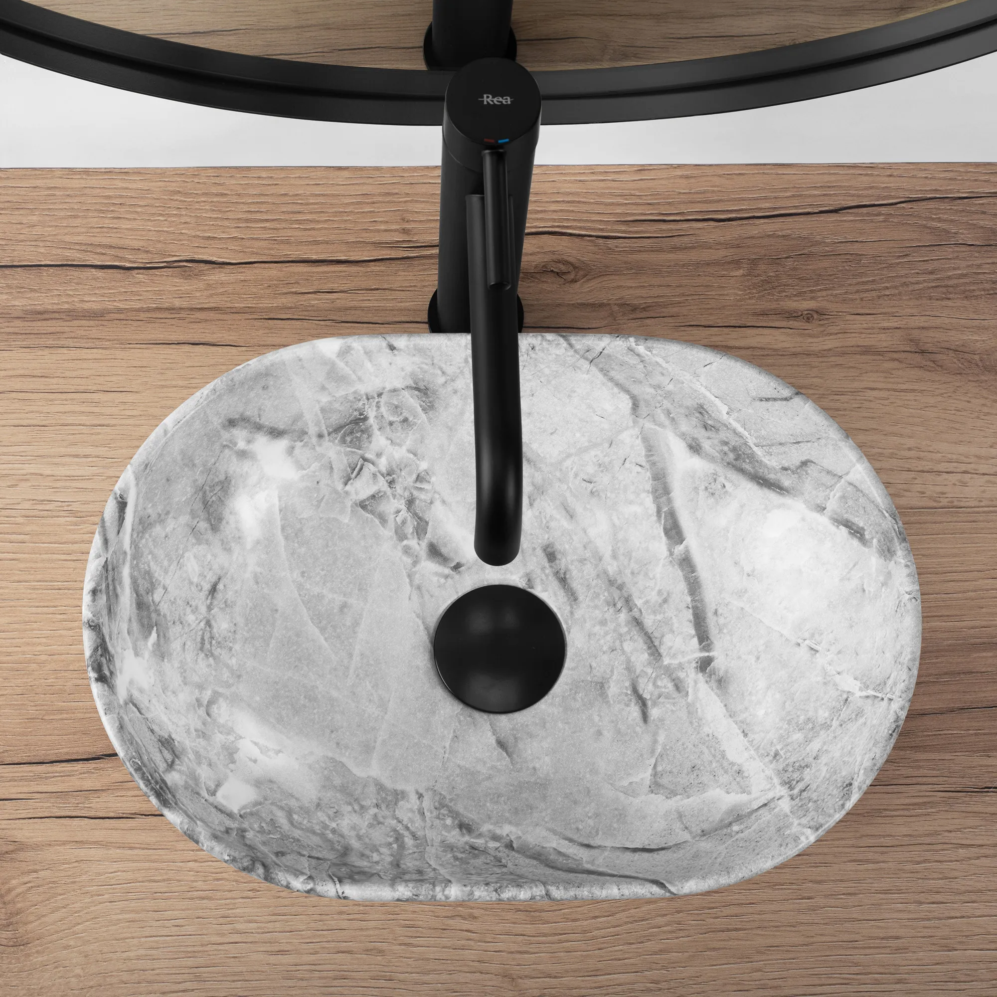Lavoar pe blat formă semiovală lungime 38 cm culoare gri model Amelia Mini Stone Mat [4]