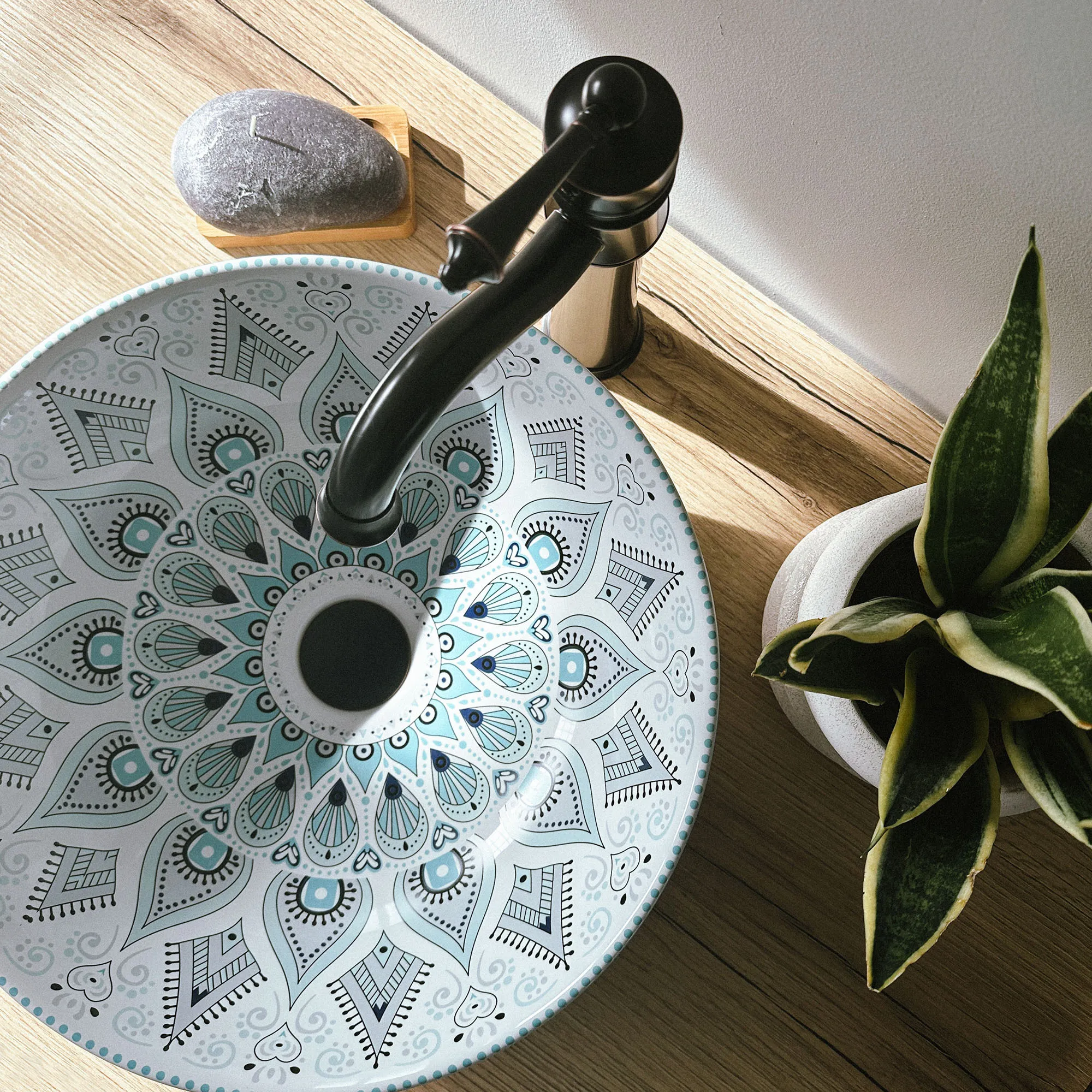 Lavoar pe blat formă rotundă lungime 40 cm culoare multicolor model Mandala [1]