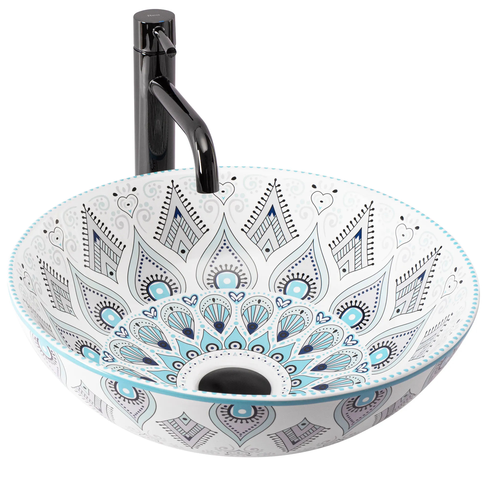 Lavoar pe blat formă rotundă lungime 40 cm culoare multicolor model Mandala