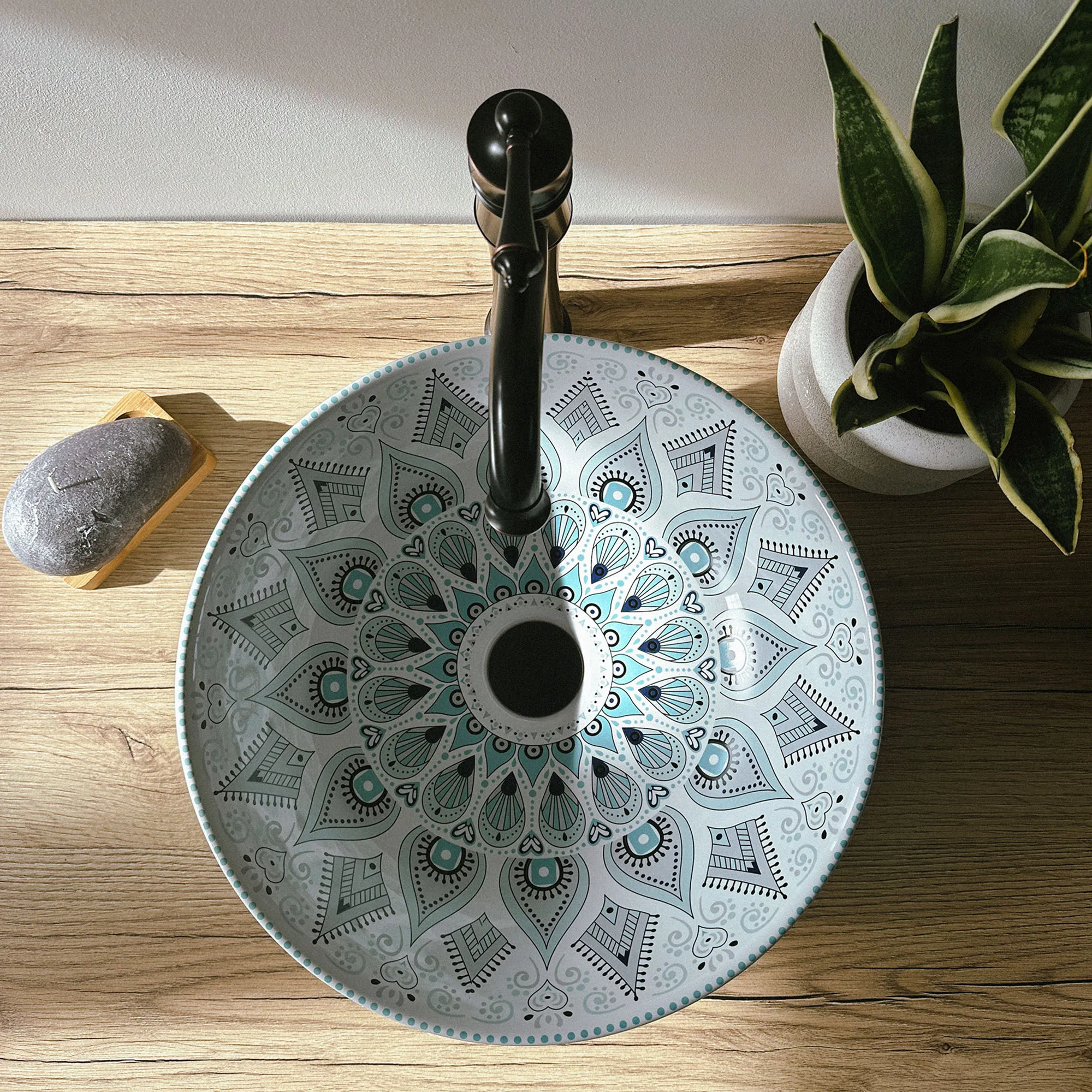 Lavoar pe blat formă rotundă lungime 40 cm culoare multicolor model Mandala [2]