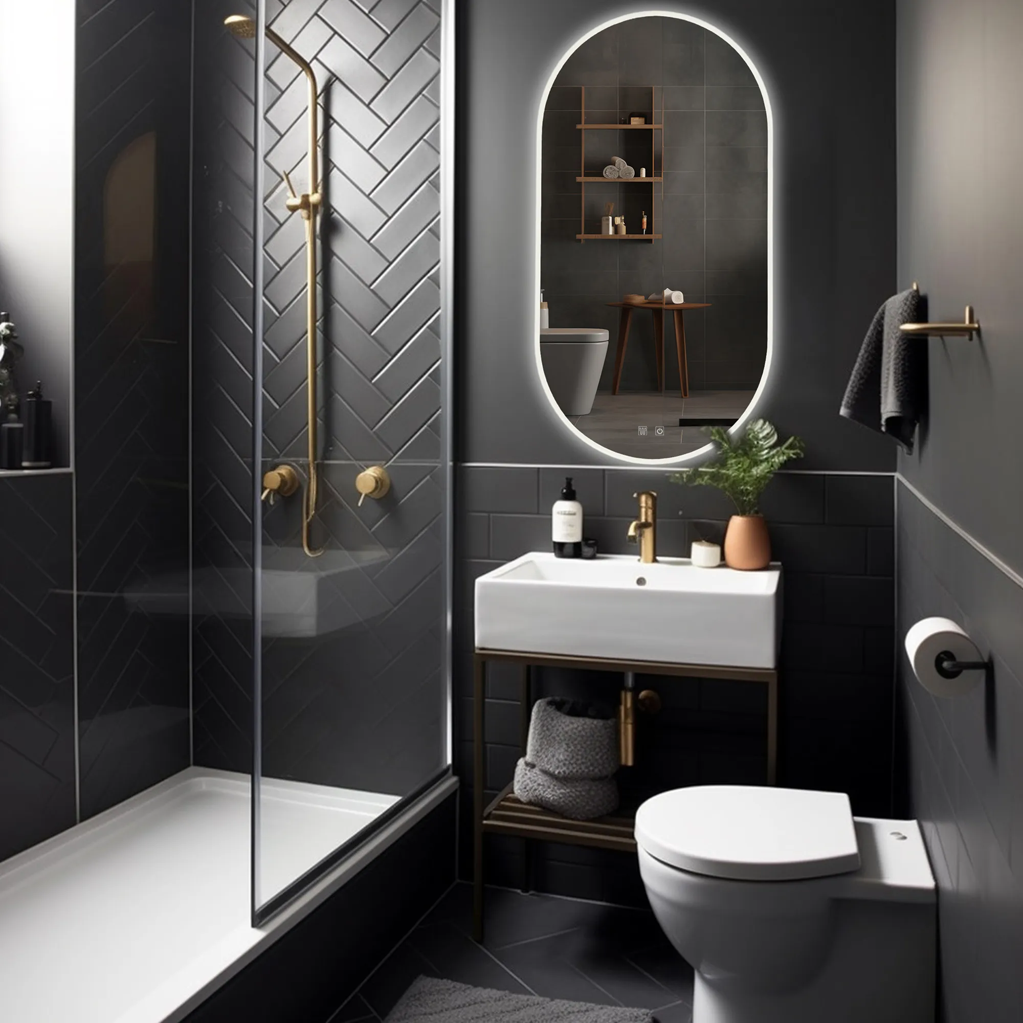 Oglindă cu LED și funcție de dezaburire formă ovală mărime 50x90 cm model EGJ [5]