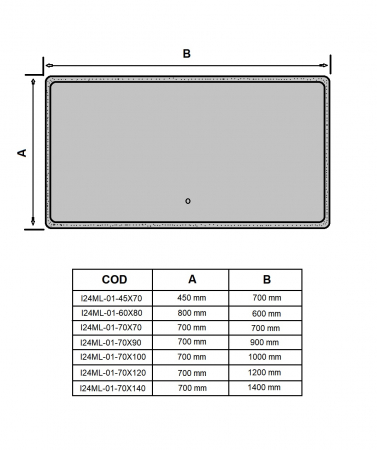 Oglindă cu LED formă dreptunghiulară mărime 45x70 cm model I24ML-01 [8]