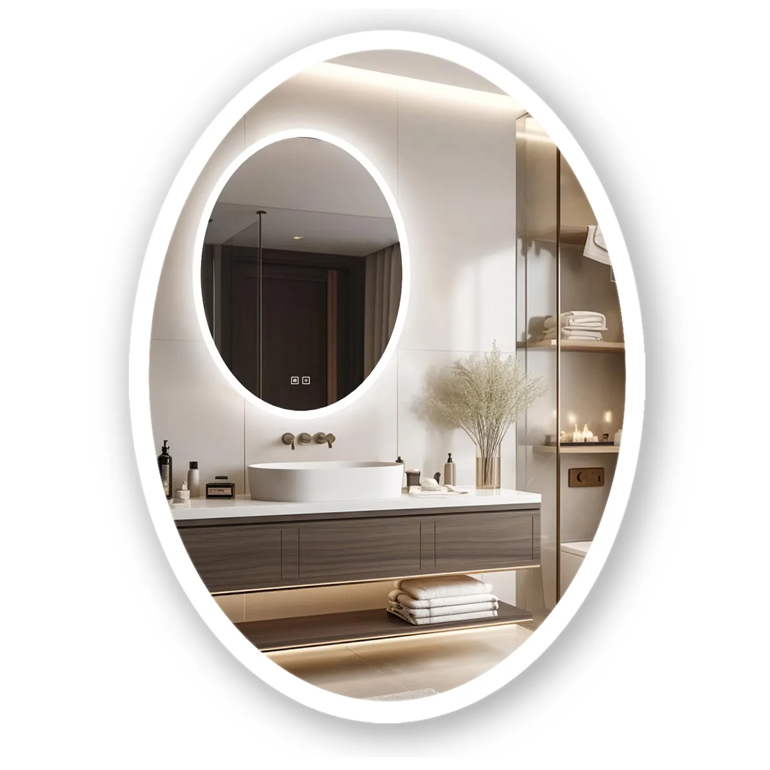 Oglinzi baie - Oglindă cu LED și funcție de dezaburire formă ovală mărime 60x80 cm model Contemporan WWA