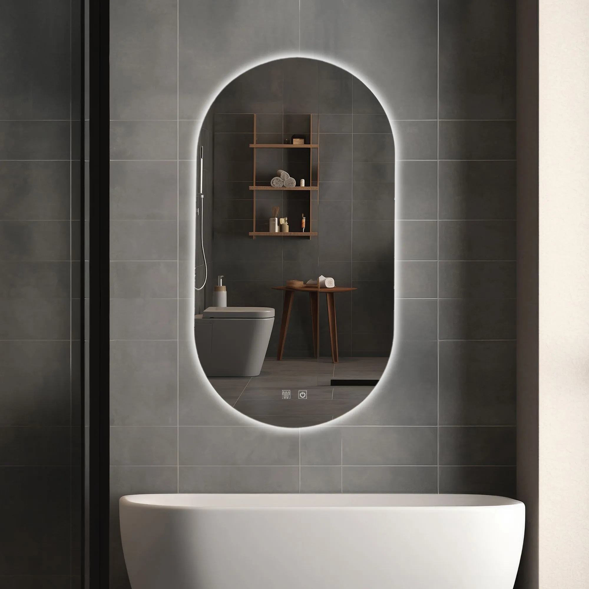 Oglindă cu LED și funcție de dezaburire formă ovală mărime 60x80 cm model EGG [5]