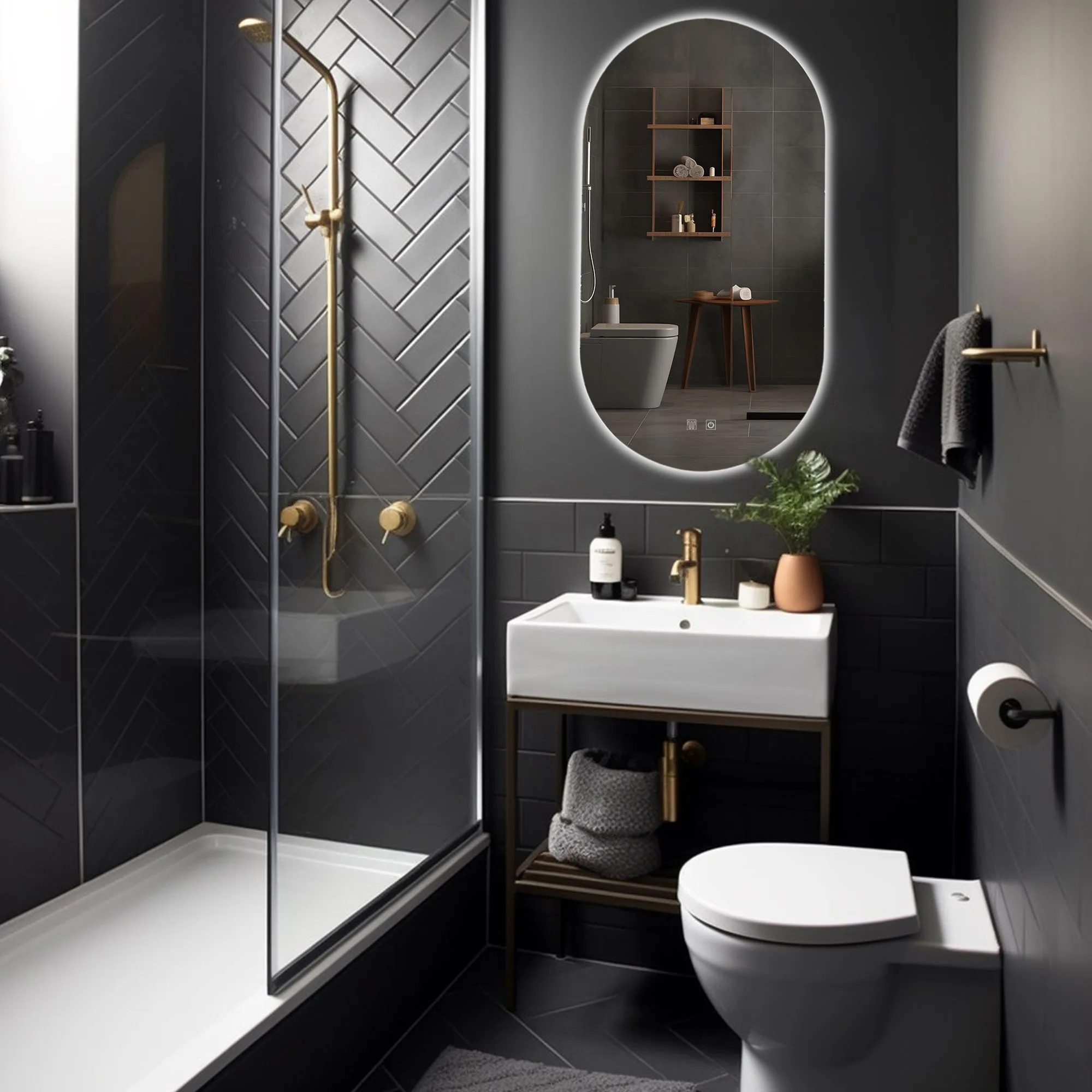 Oglindă cu LED și funcție de dezaburire formă ovală mărime 60x80 cm model EGG [2]