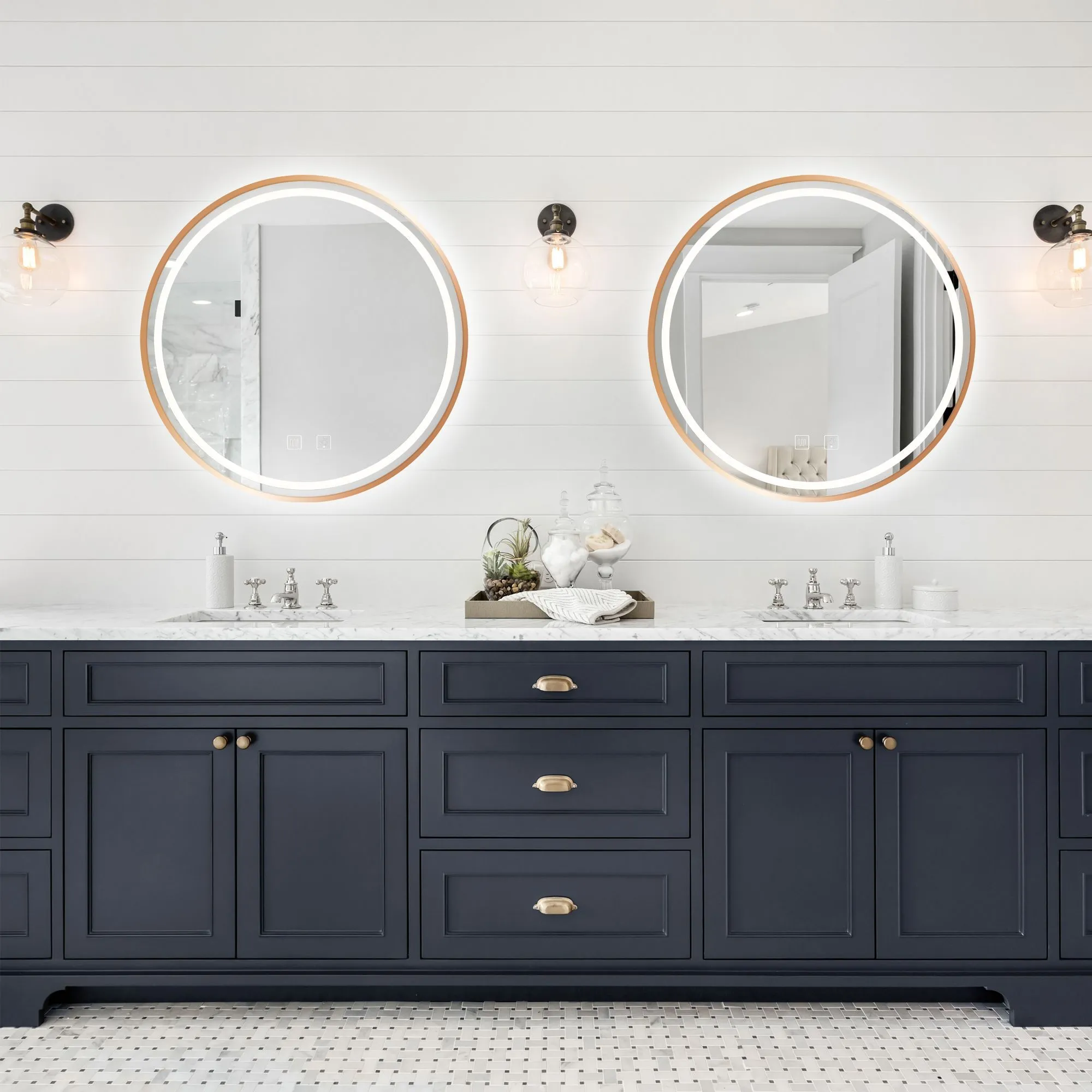 Oglindă cu LED și funcție de dezaburire formă rotundă culoare auriu periat mărime 70 cm model MMJ Brushed Gold [7]