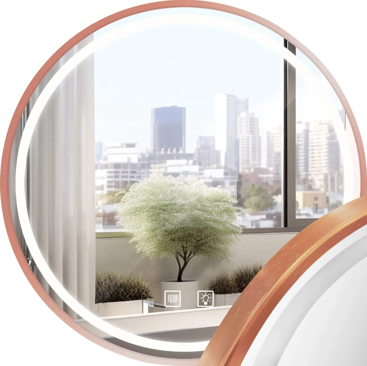 Oglindă cu LED și funcție de dezaburire formă rotundă culoare auriu periat mărime 70 cm model MMJ Brushed Gold [1]