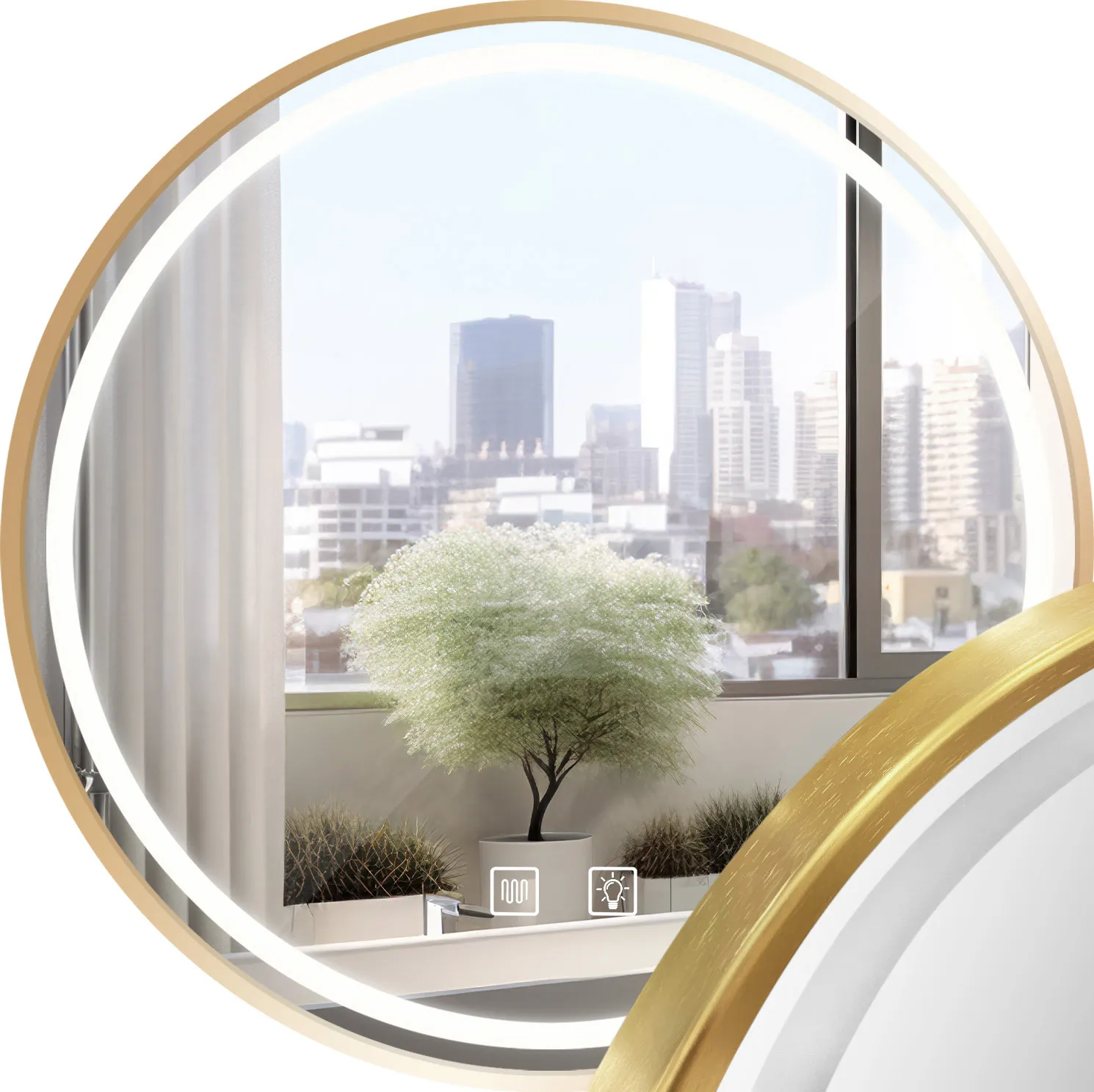 Oglindă cu LED și funcție de dezaburire formă rotundă culoare auriu periat mărime 90 cm model MMJ Brushed Gold [1]