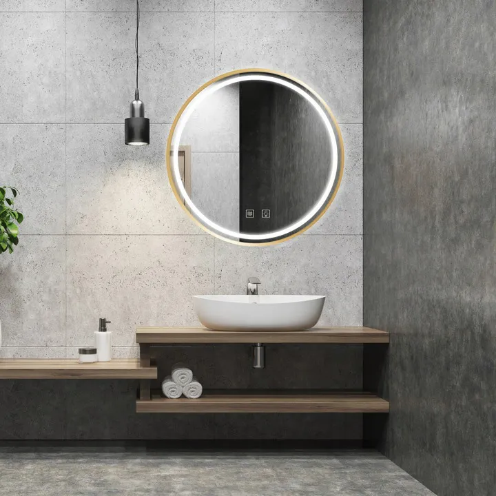 Oglindă cu LED și funcție de dezaburire formă rotundă culoare auriu periat mărime 90 cm model MMJ Brushed Gold [3]