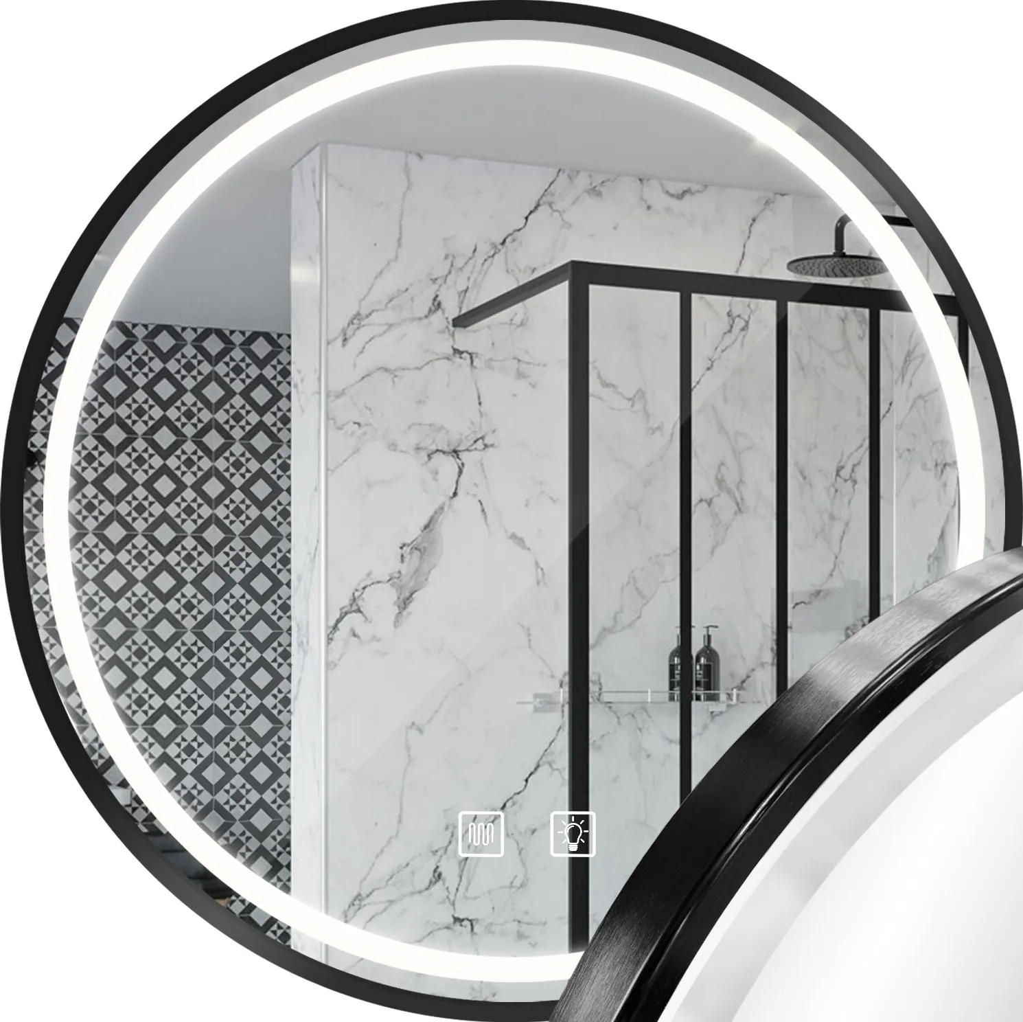 ACCESORII BAIE - Oglindă cu LED și funcție de dezaburire formă rotundă culoare neagră mărime 50 cm model MMJ Black