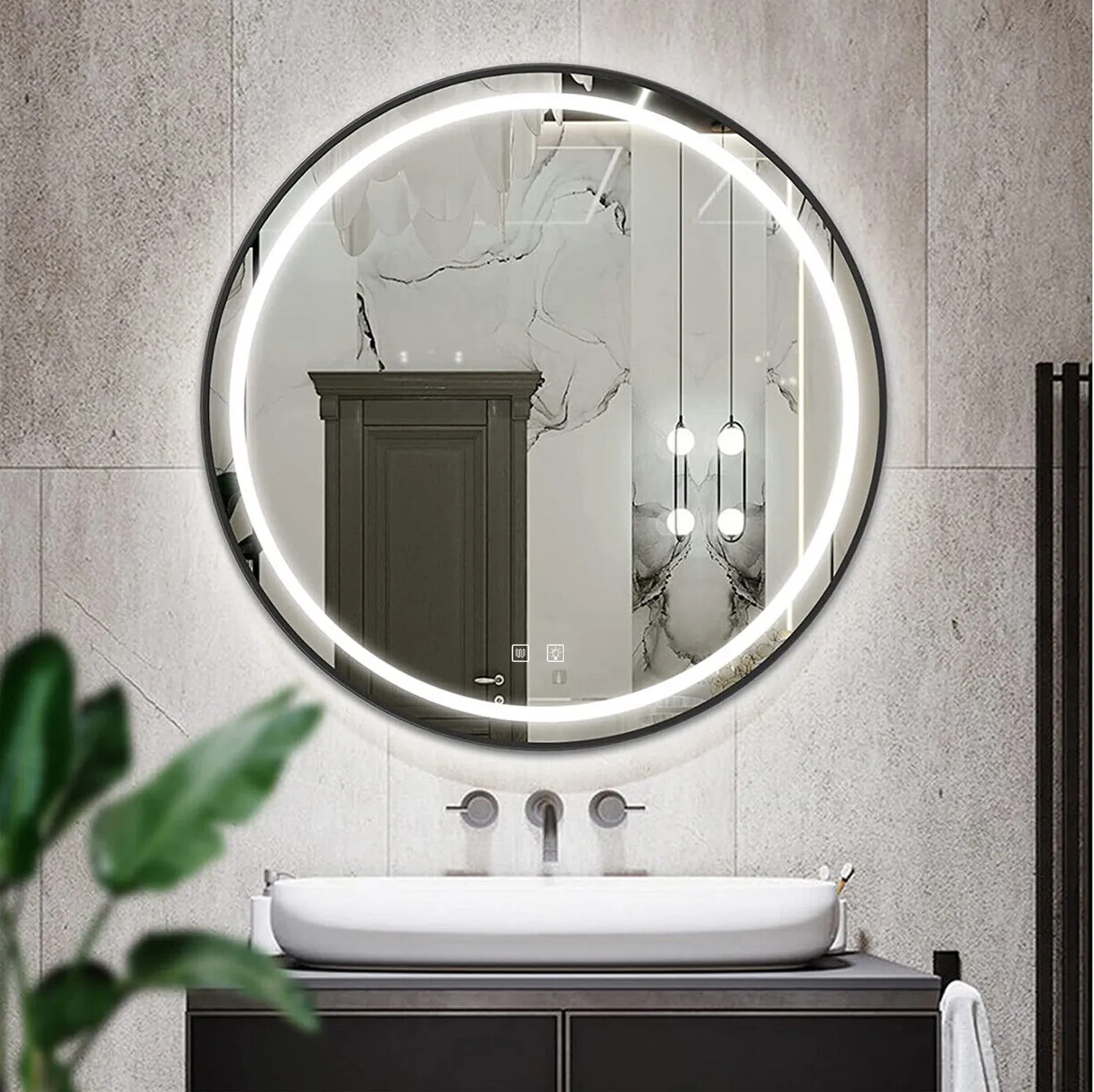 Oglindă cu LED și funcție de dezaburire formă rotundă culoare neagră mărime 50 cm model MMJ Black [1]