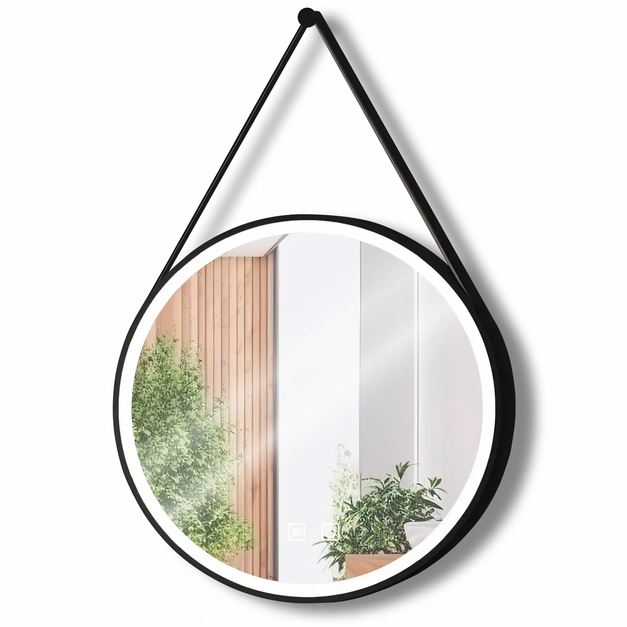 Oglinzi baie - Oglindă LED suspendată pe curea și funcție de dezaburire formă rotundă culoare negru mat mărime 70 cm model Black Matt