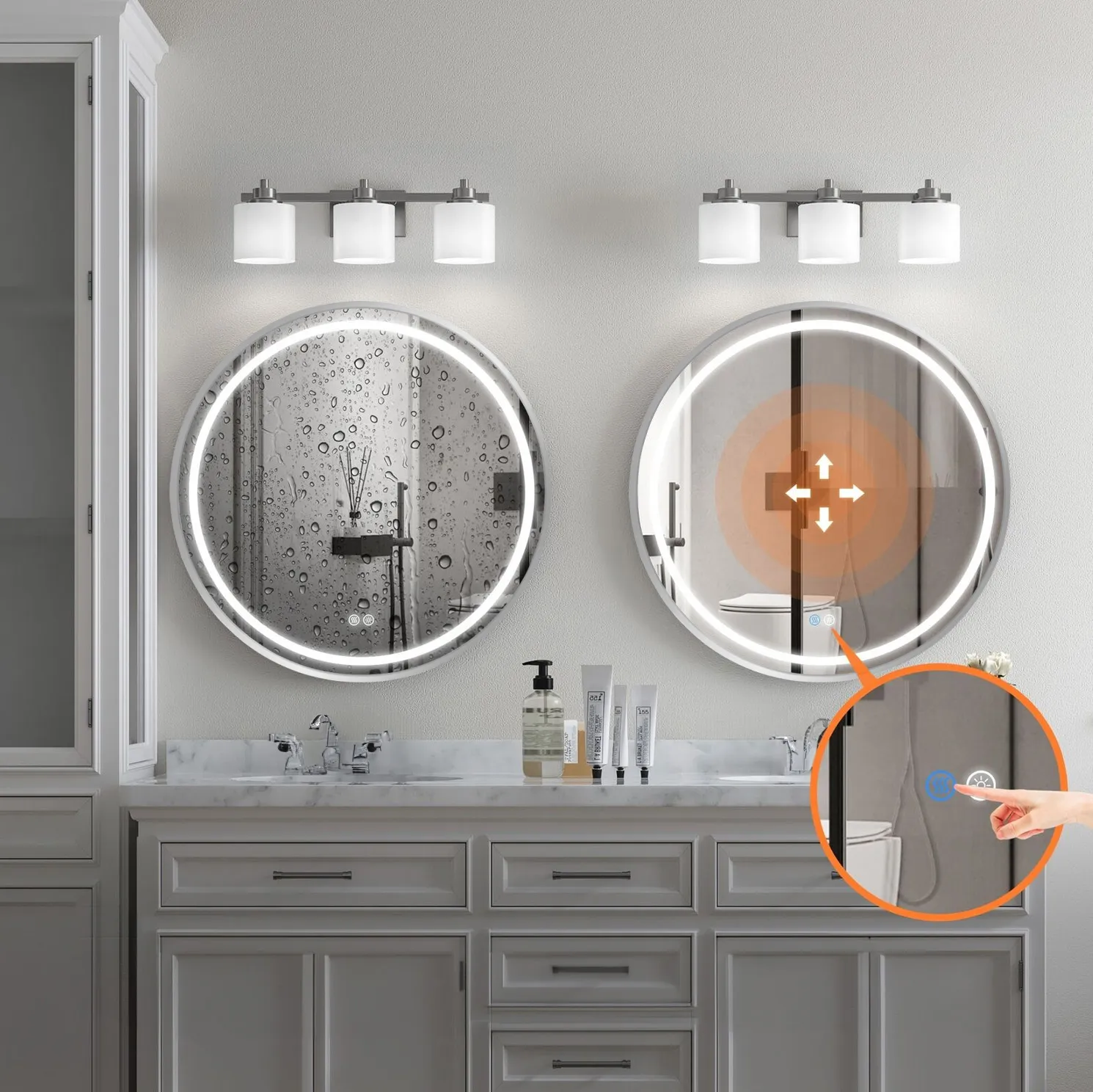 Oglindă cu LED și funcție de dezaburire formă rotundă finisaj argintiu periat mărime 70 cm model MMJ Brush Silver [4]