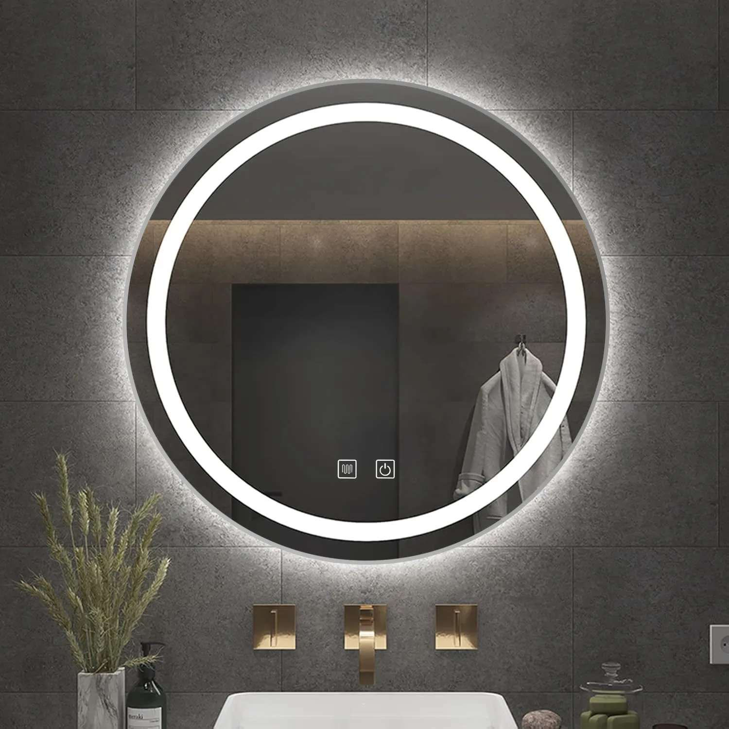 Oglindă cu LED și funcție de dezaburire formă rotundă finisaj argintiu periat mărime 70 cm model MMJ Brush Silver [1]