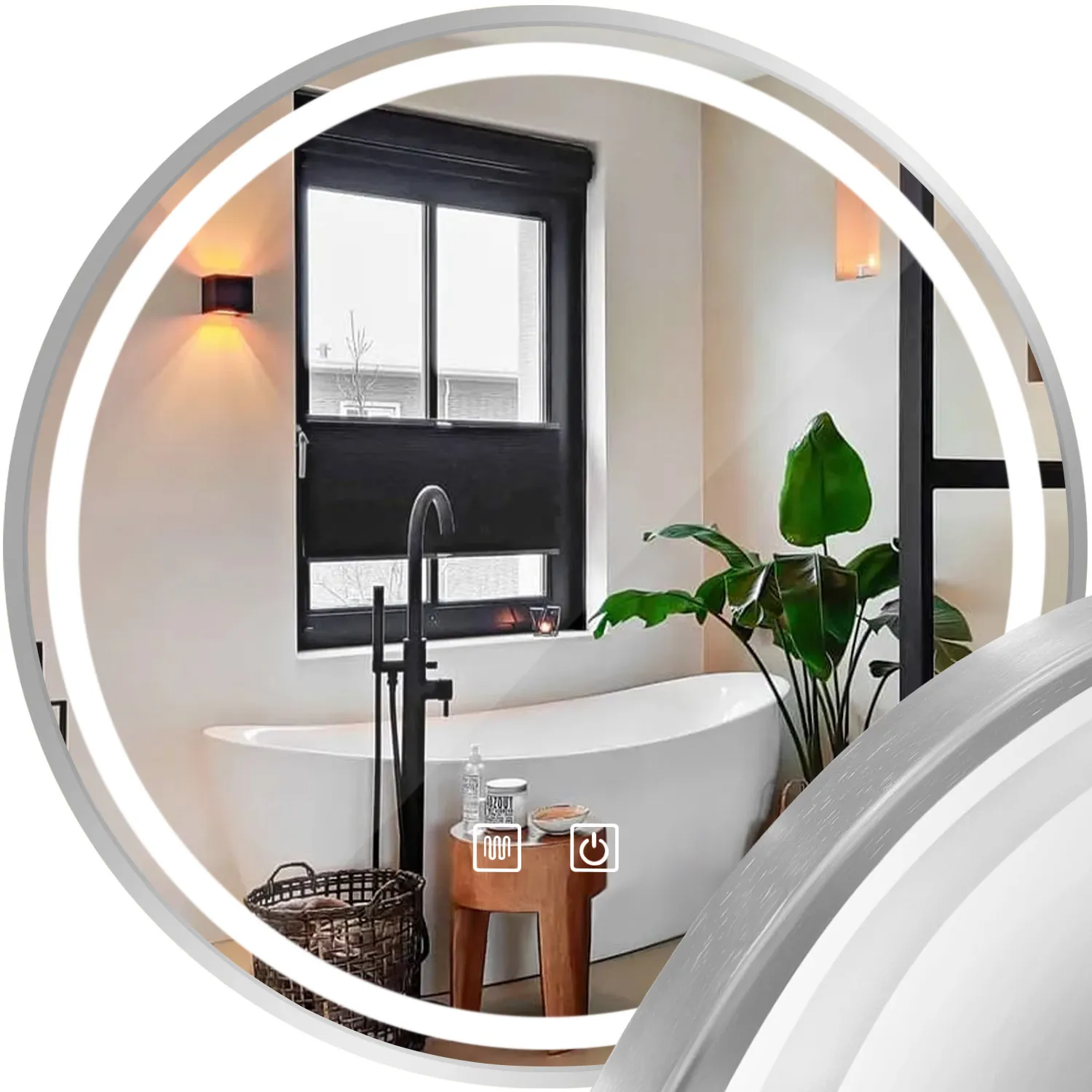 ACCESORII BAIE - Oglindă cu LED și funcție de dezaburire formă rotundă finisaj argintiu periat mărime 70 cm model MMJ Brush Silver