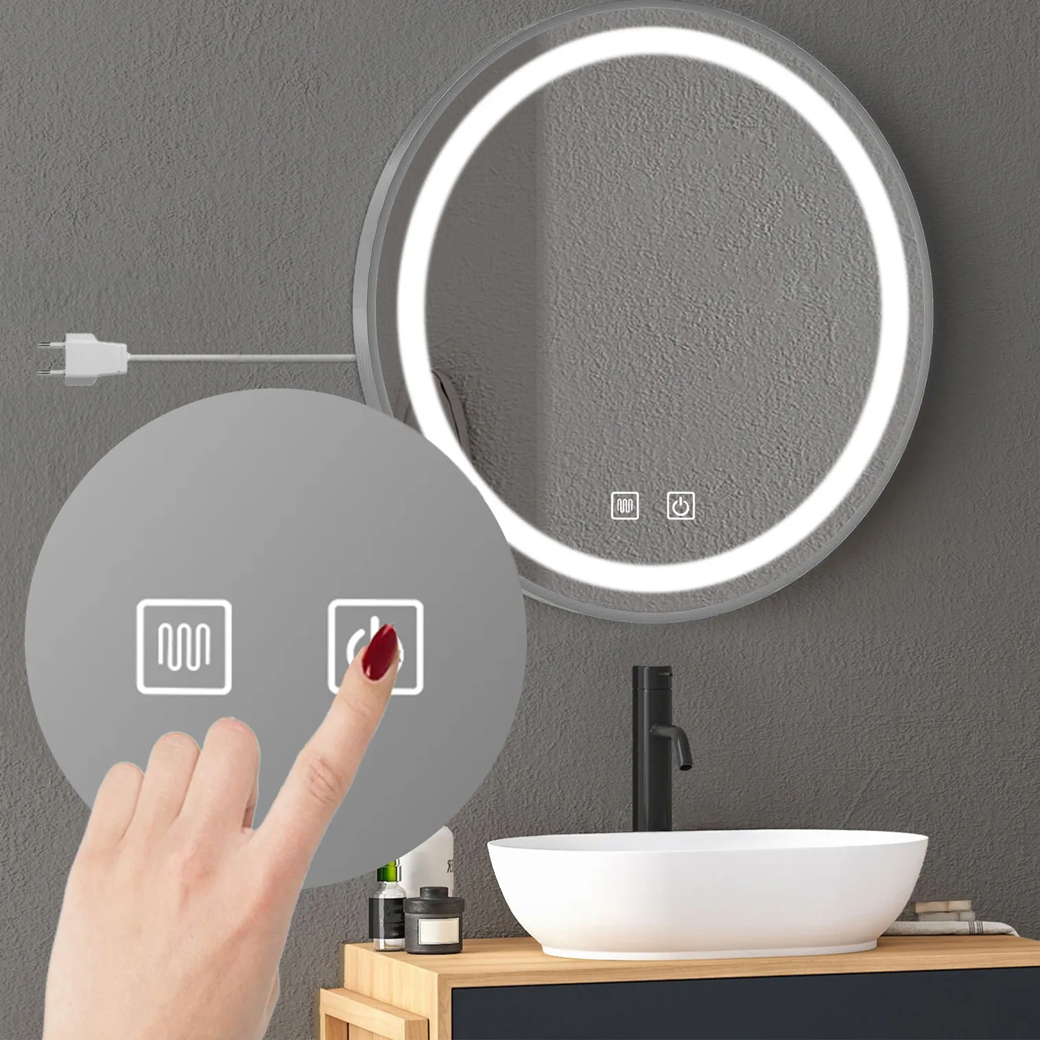 Oglindă cu LED și funcție de dezaburire formă rotundă finisaj argintiu periat mărime 70 cm model MMJ Brush Silver [2]