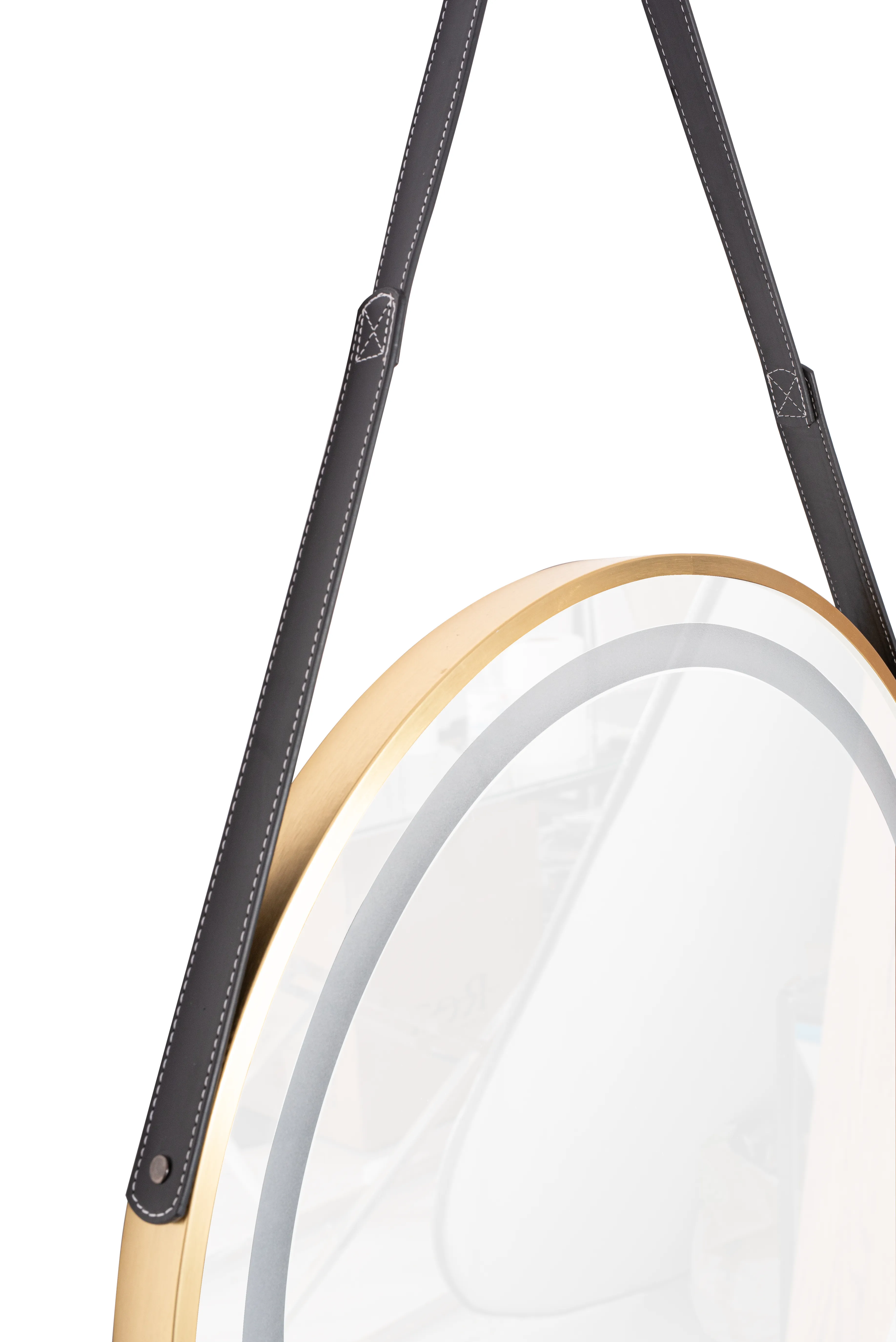 Oglindă LED suspendată pe curea mărime 70 cm culoare auriu periat formă rotundă model Contemporan Brushed Gold [3]