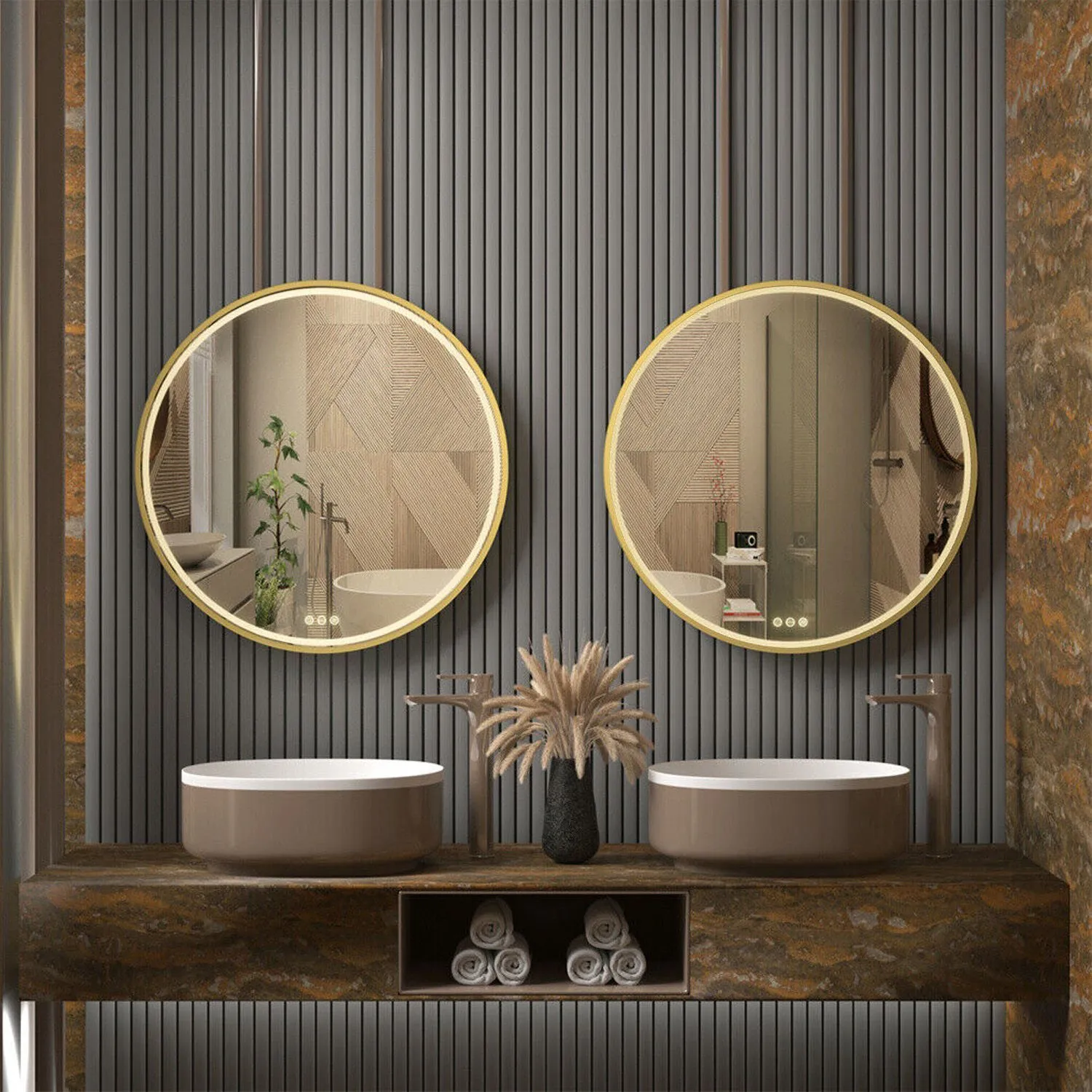 Oglindă cu LED și funcție de dezaburire formă rotundă culoare aurie mărime 60 cm model MMJ [4]
