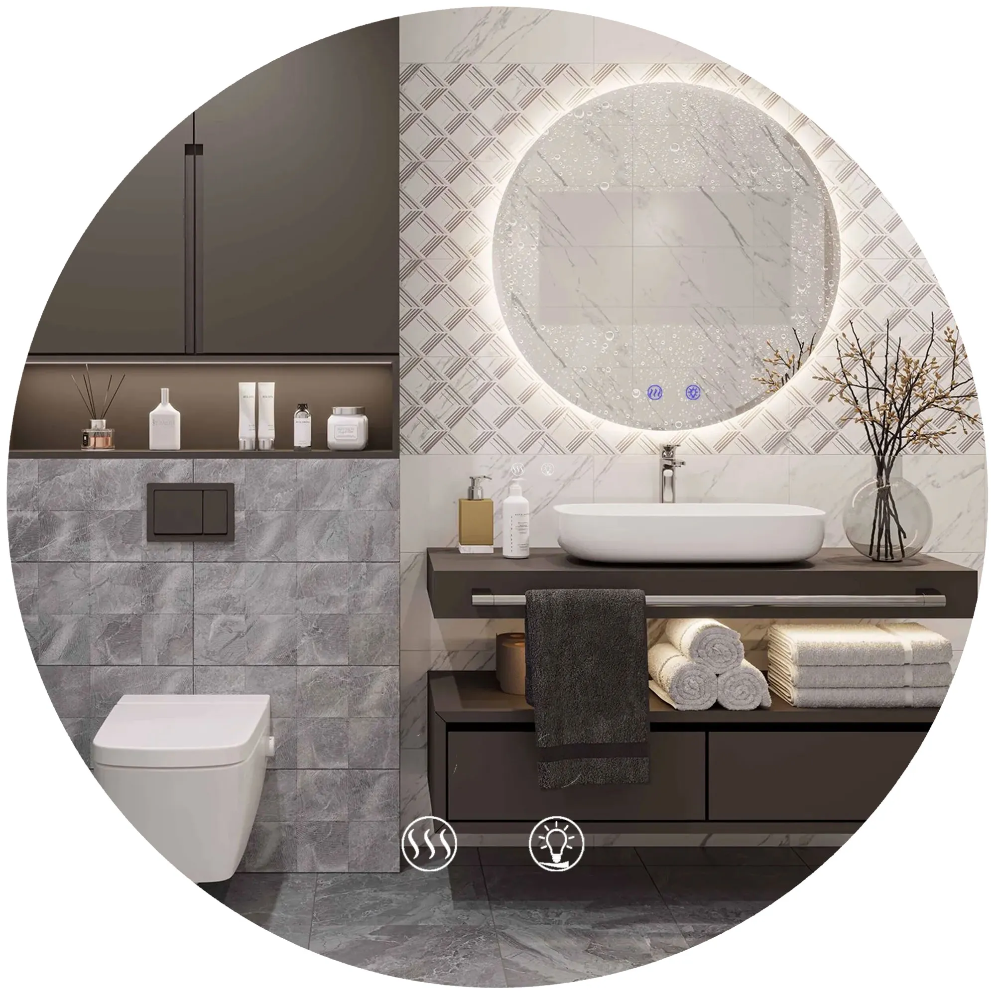 ACCESORII BAIE - Oglindă cu LED și funcție de dezaburire formă rotundă mărime 60 cm model HZJ060