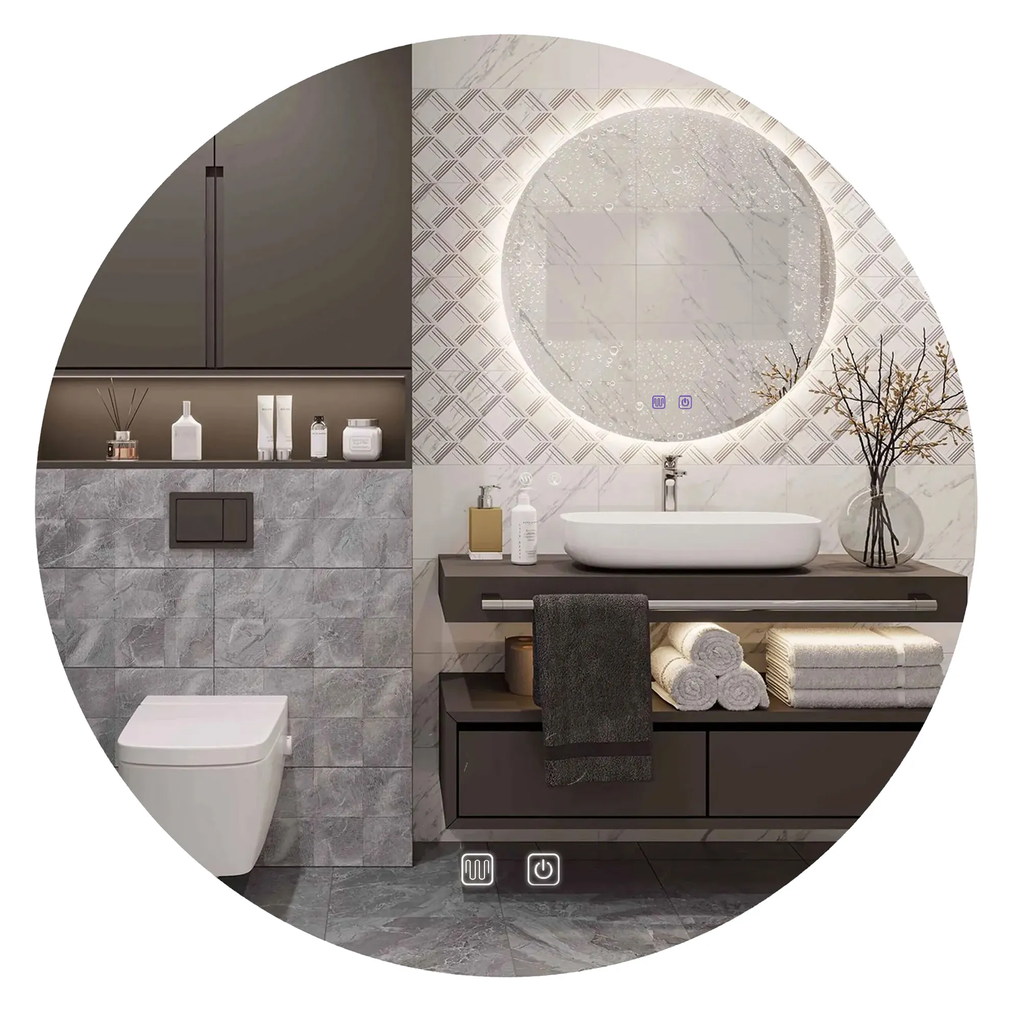 ACCESORII BAIE - Oglindă cu LED și funcție de dezaburire formă rotundă mărime 90 cm model HZJ090