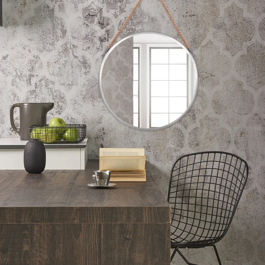 Oglindă rotundă cu ramă gri lucios mărime 40 cm model KLMH-0410S-1 [4]