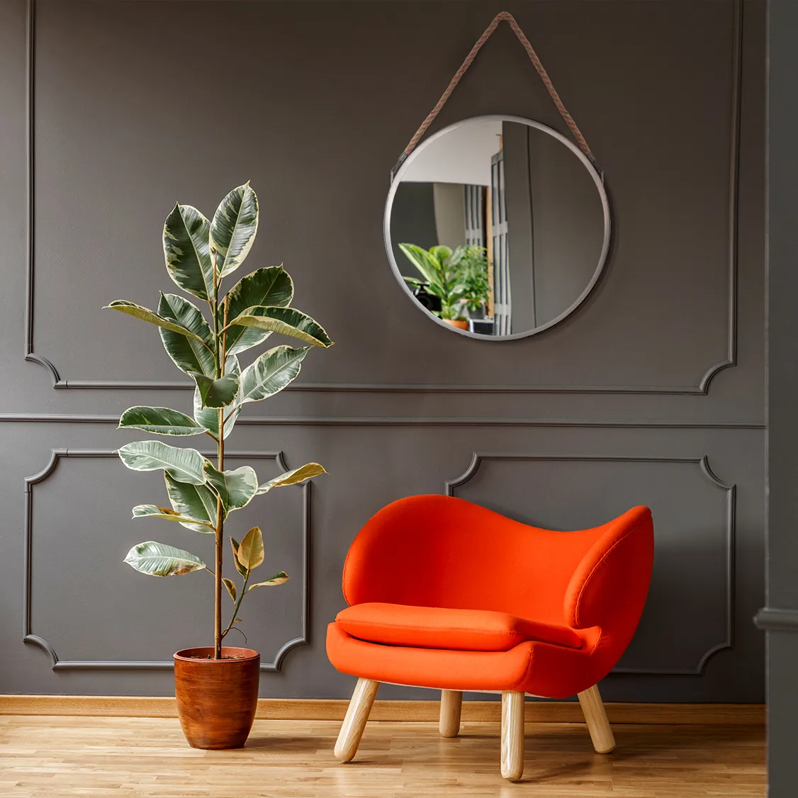 Oglindă rotundă cu ramă gri lucios mărime 40 cm model KLMH-0410S-1 [3]