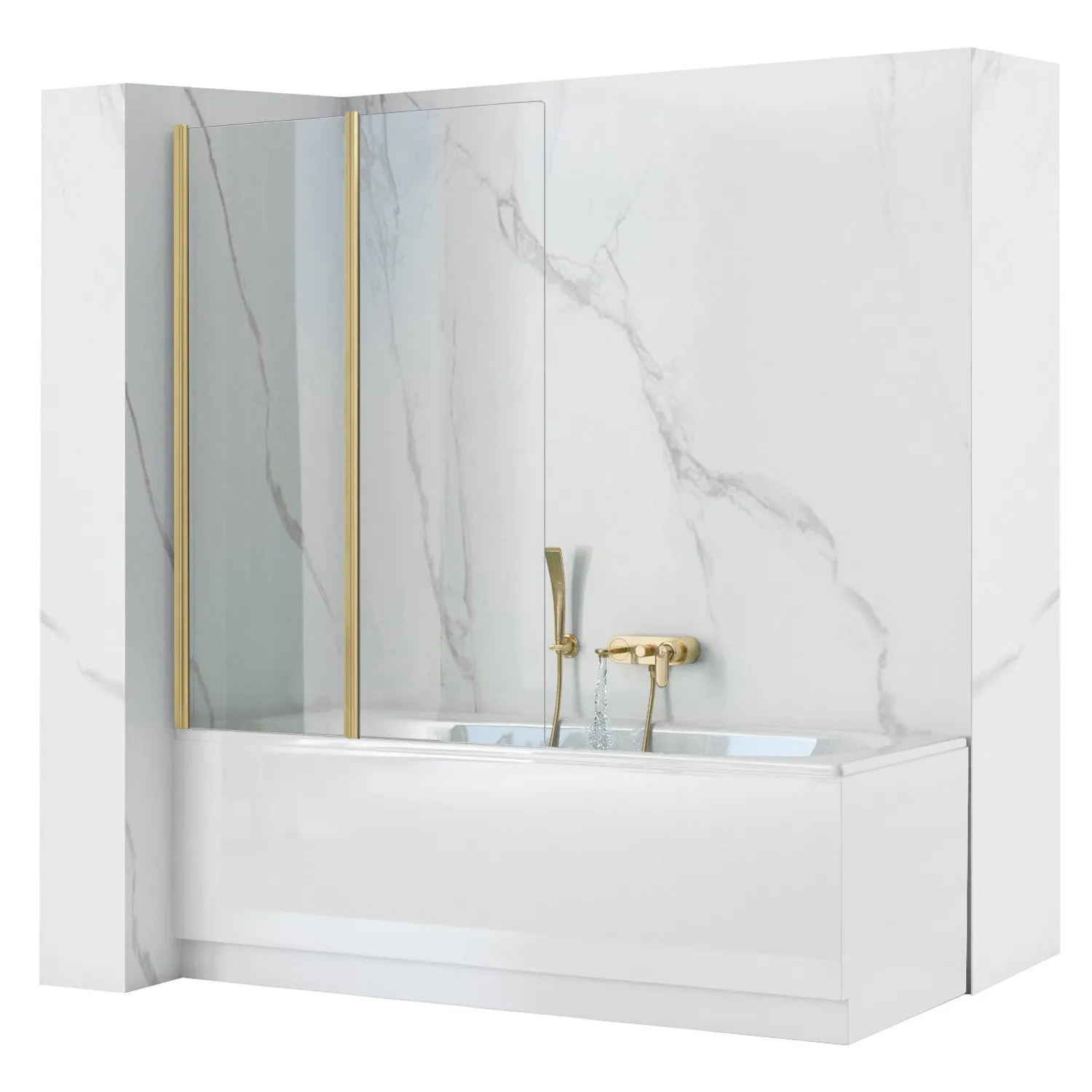 Paravan pliabil pentru cadă sticlă transparentă securizată profil auriu periat mărime 80x140 cm model Agat