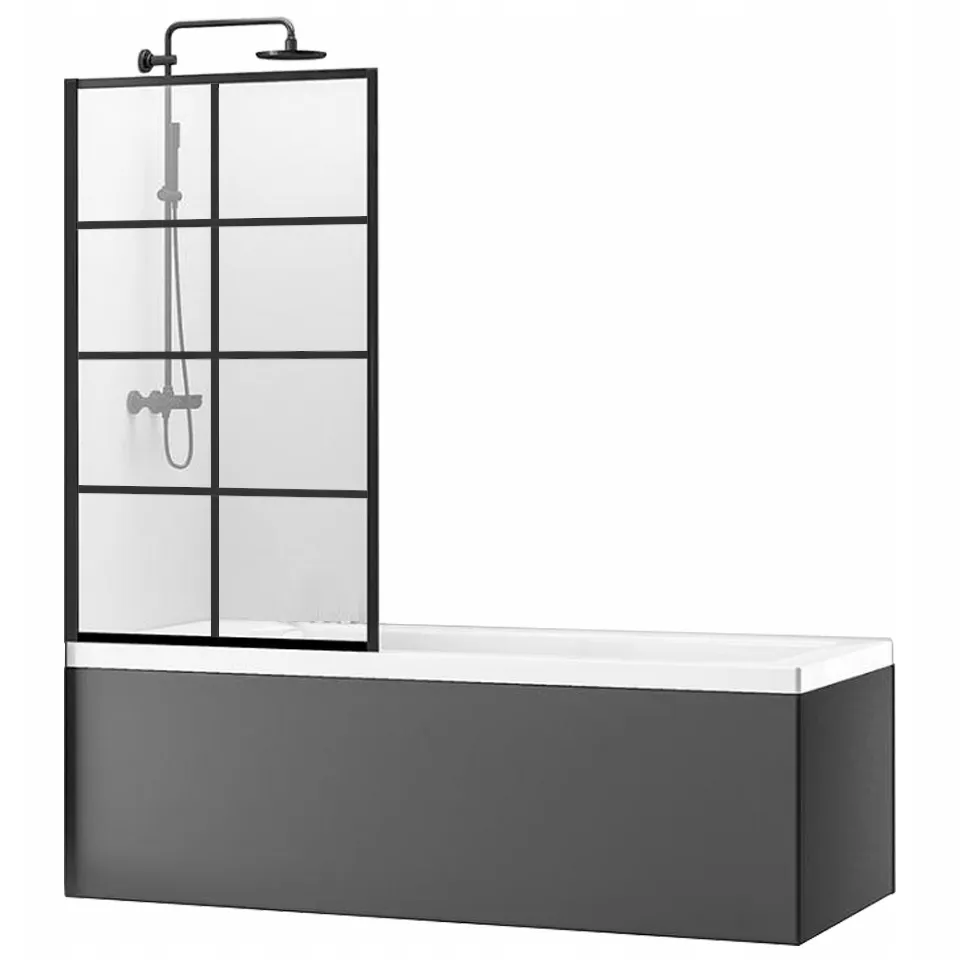 Paravan fix pentru cadă cu model sticlă transparentă securizată profil negru mărime 70x140 cm model Lagos [1]