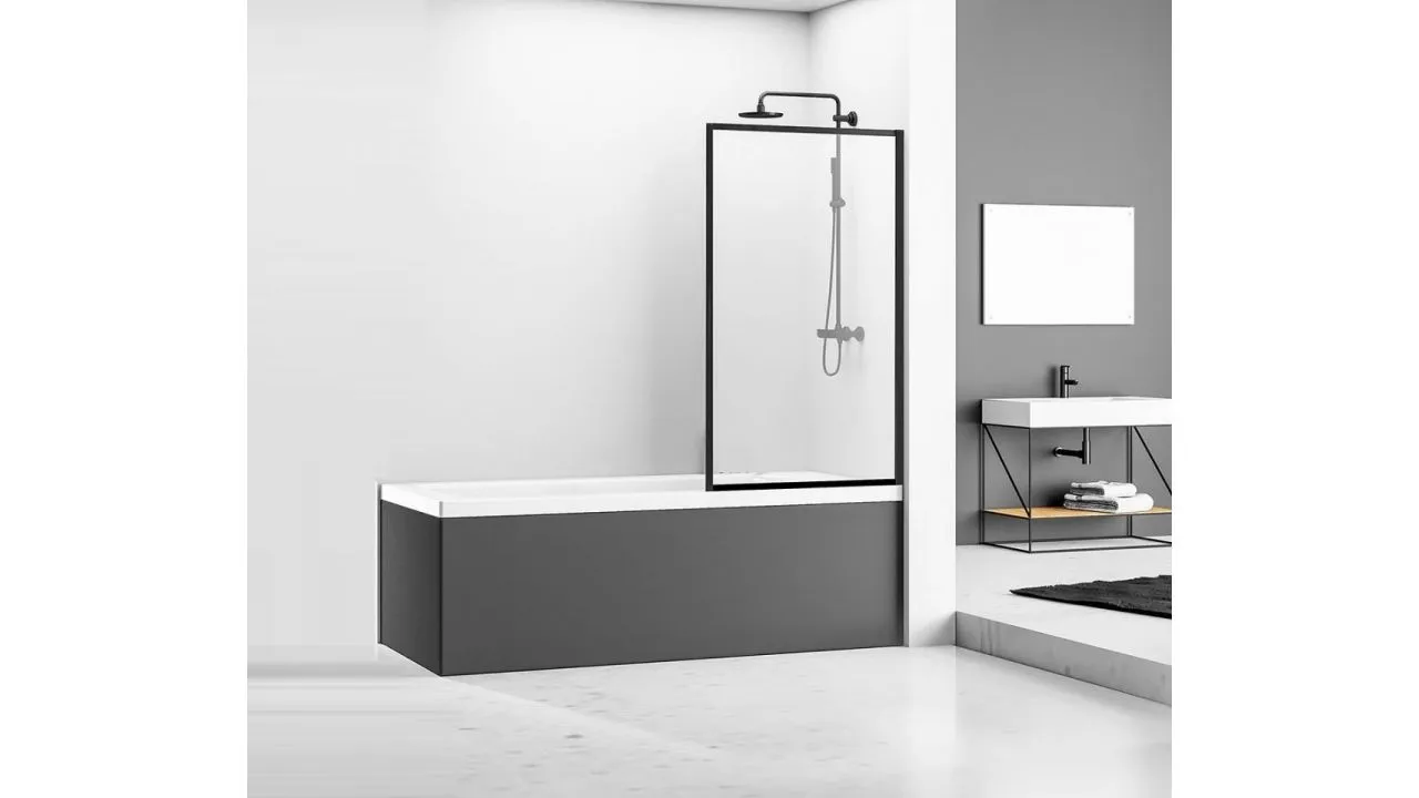 Paravan fix pentru cadă sticlă transparentă securizată profil negru mărime 70x140 cm model Lagos [2]