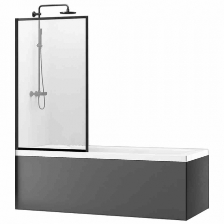 Paravane cadă - Paravan fix pentru cadă mărime 80x140 cm profil negru sticlă transparentă securizată model Lagos Black