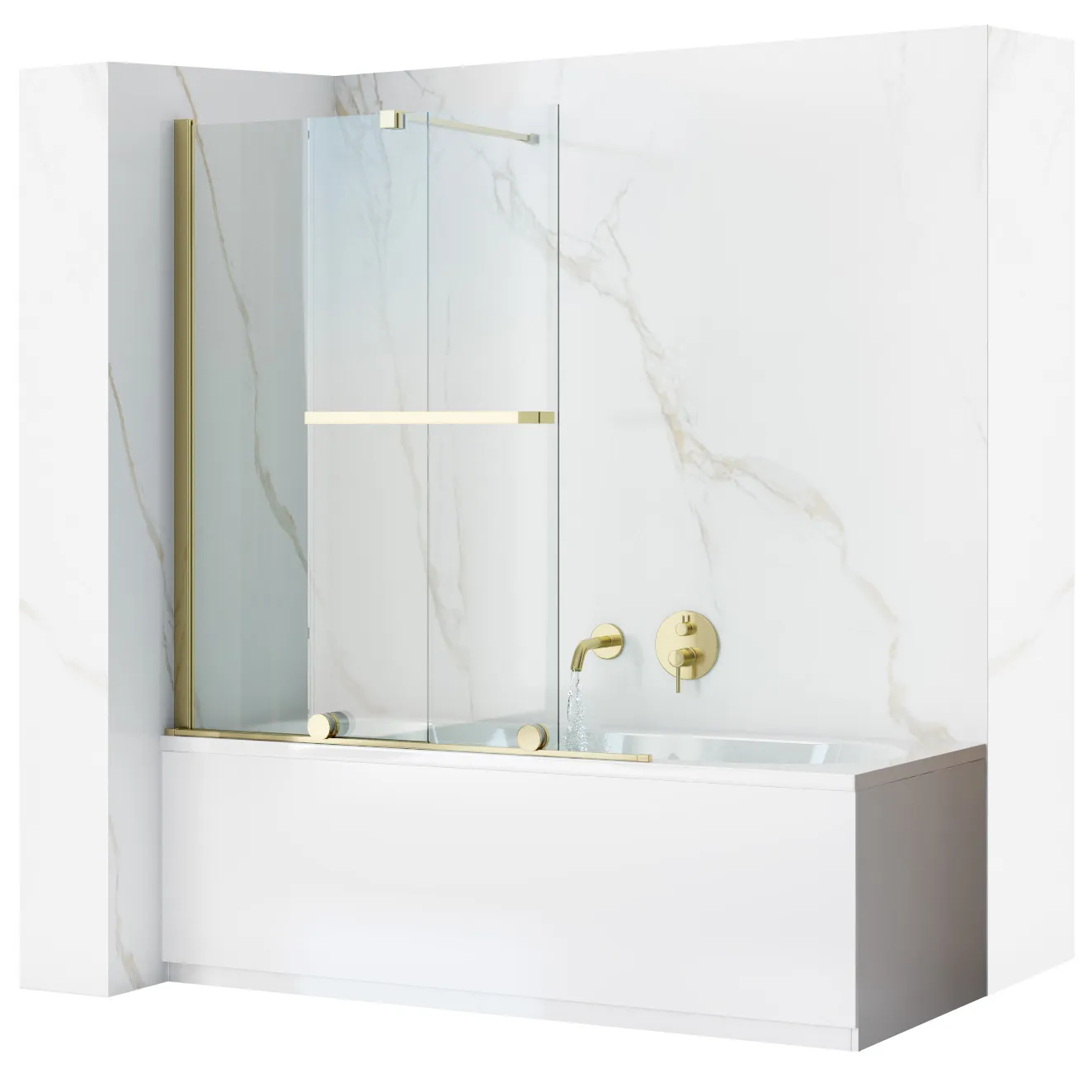 CĂZI DE BAIE - Paravan culisant pentru cadă sticlă transparentă securizată profil auriu mărime 100x140 cm model Fabian Gold