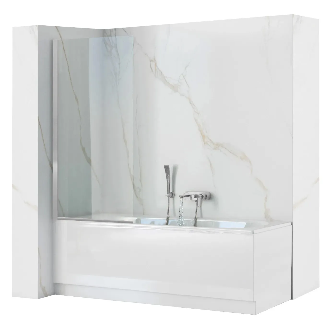 CĂZI DE BAIE - Paravan fix pentru cadă sticlă transparentă securizată profil crom lucios mărime 80x140 cm model Lagos